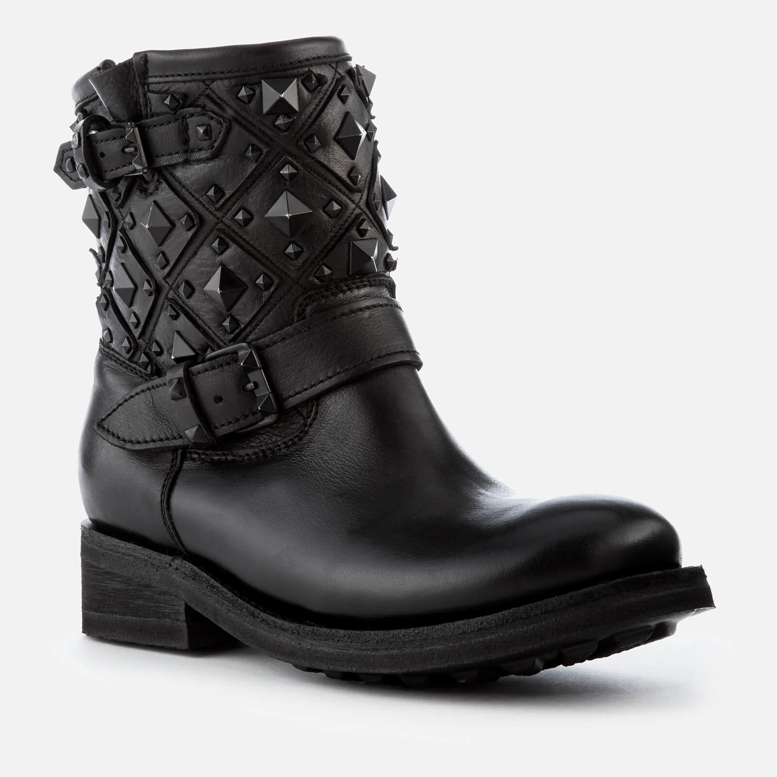 Leather studded biker boots discount