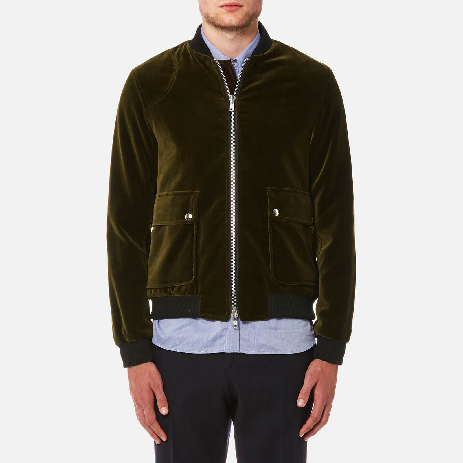Oliver Spencer Men s Bermondsey Velvet Bomber Jacket Olive Green Coggles