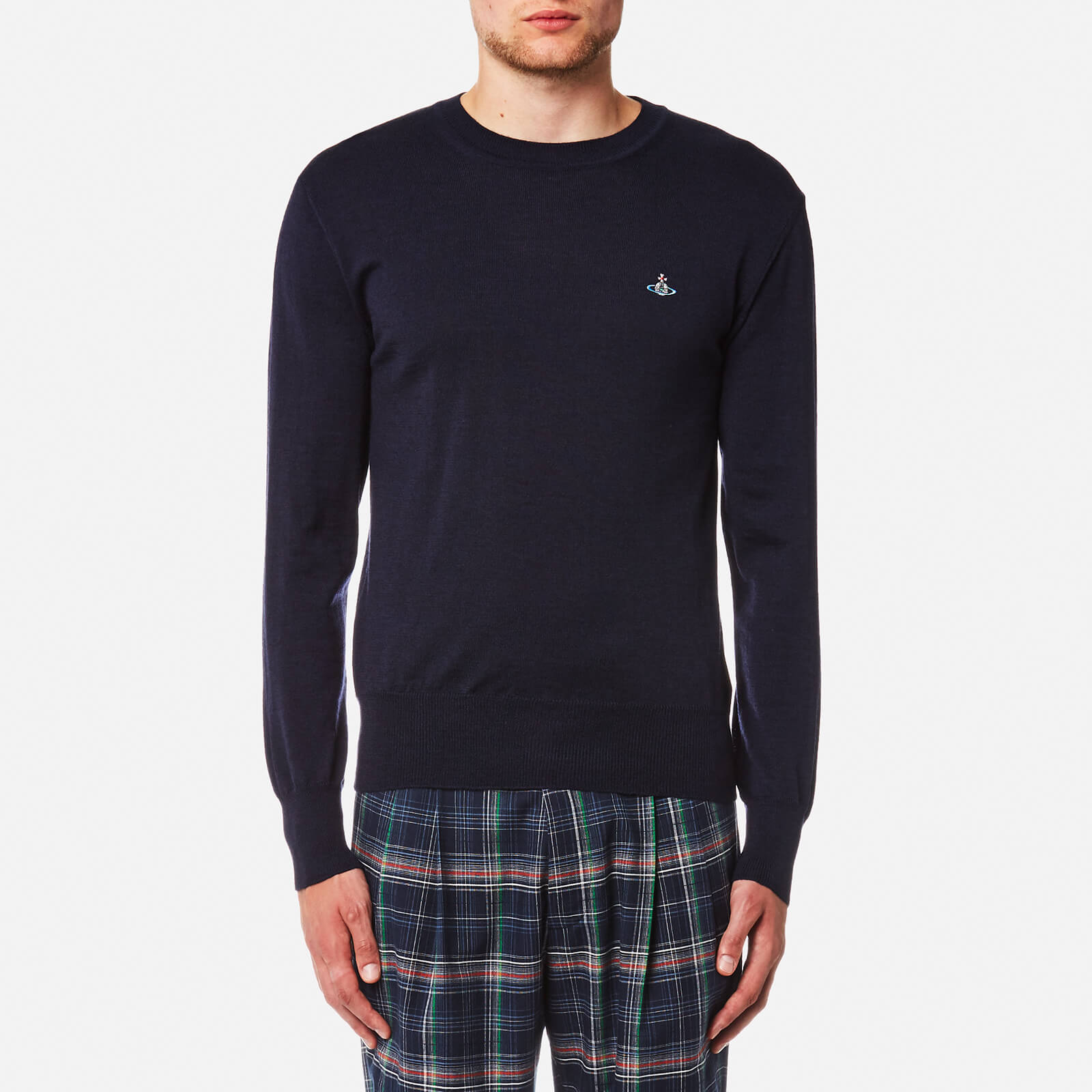 Vivienne Westwood Men s Classic Crew Neck Knitted Jumper Navy Coggles