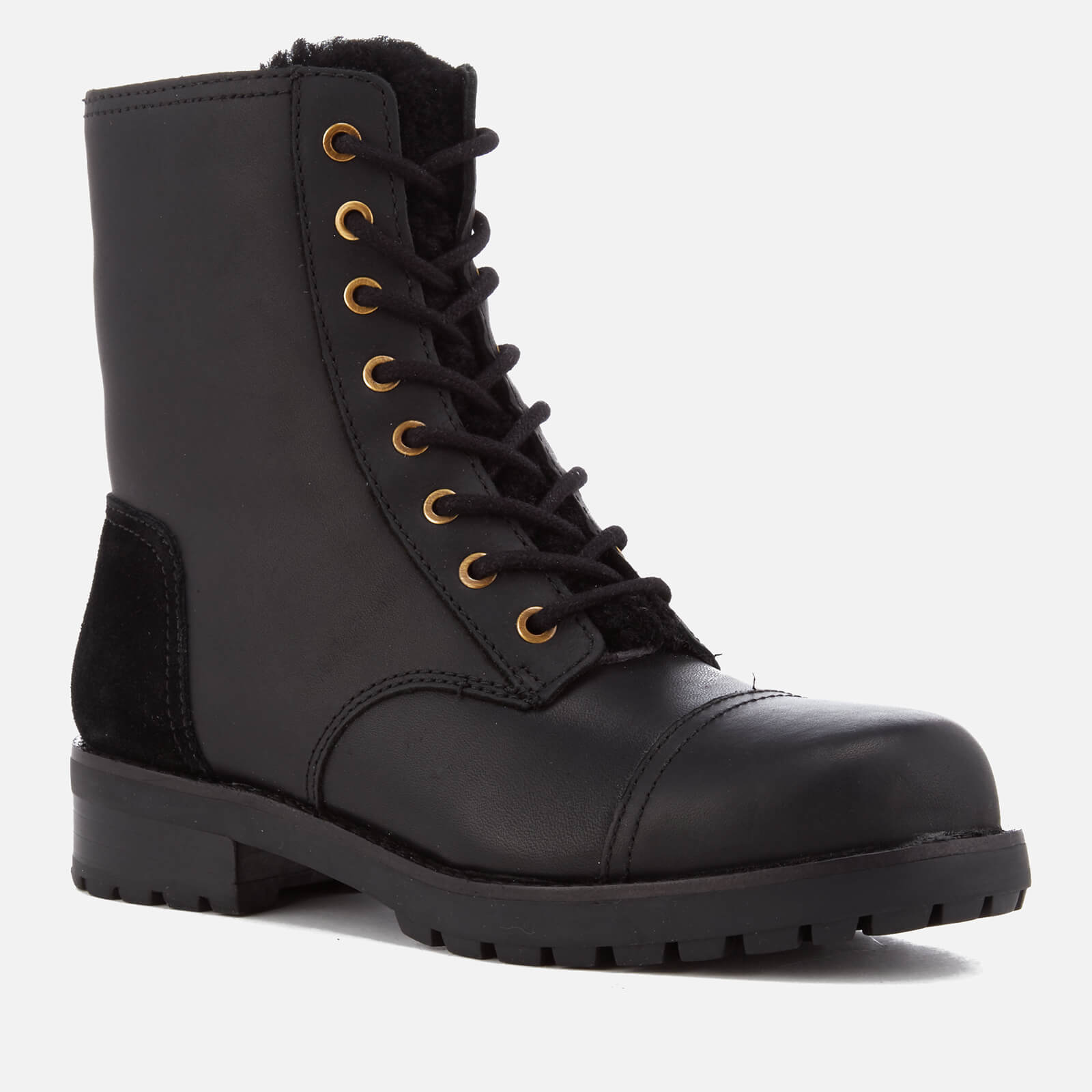 UGG Women s Kilmer Exposed Fur Leather Lace Up Boots Black Allsole