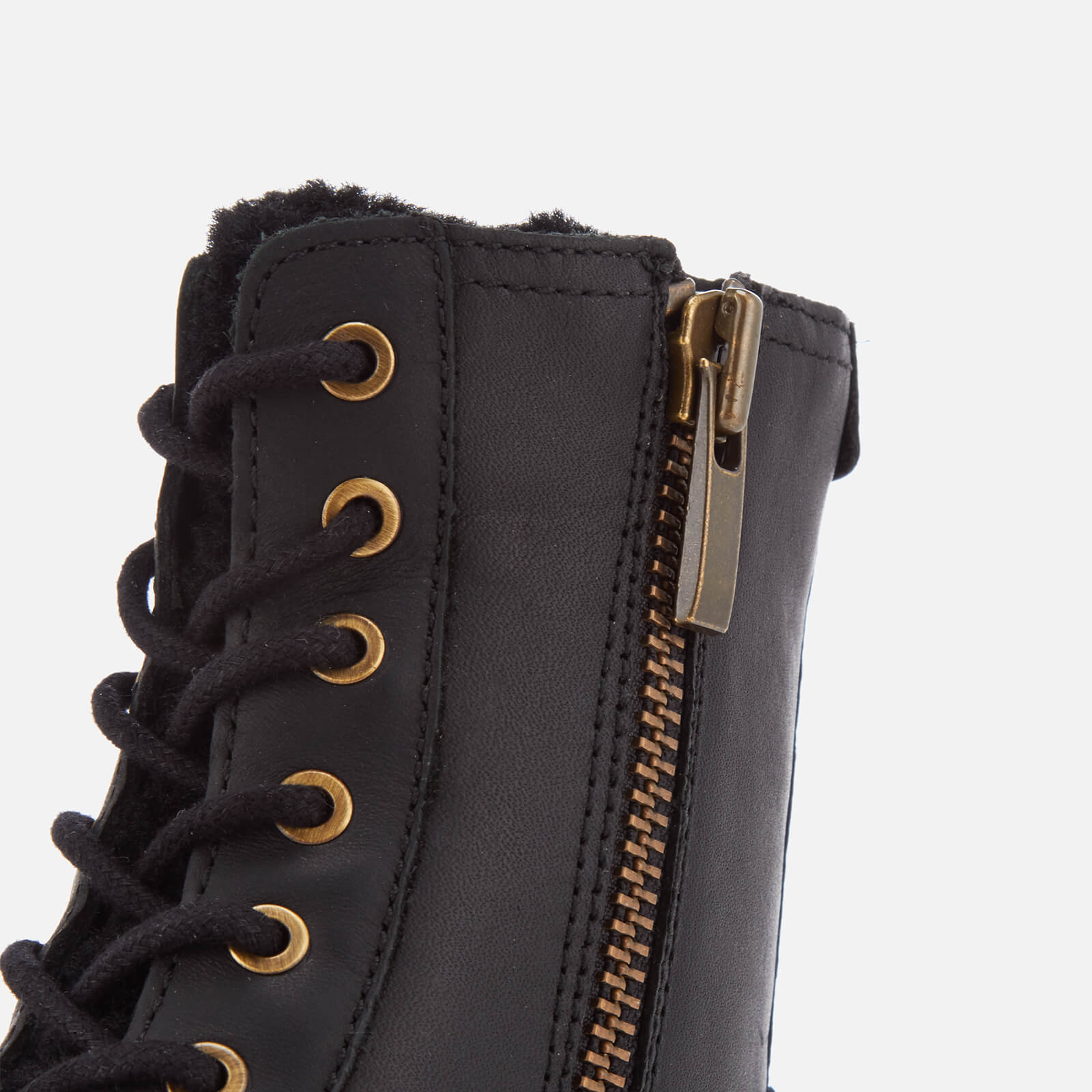 UGG Women's Kilmer Exposed Fur Leather Lace Up Boots - Black