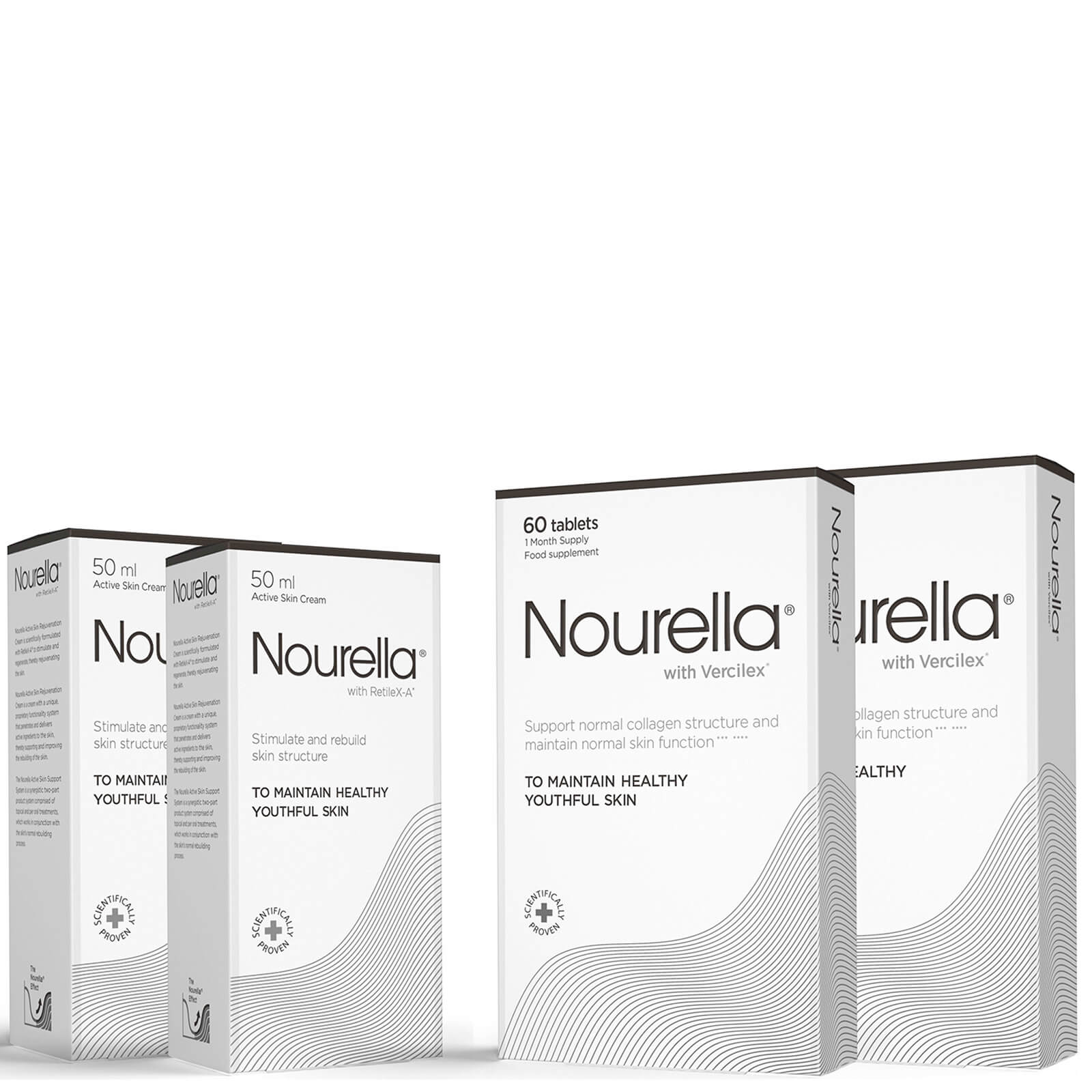 Paquete para 2 meses de Nourella (2 x 60 comprimidos y 2 cremas x 50 ml)