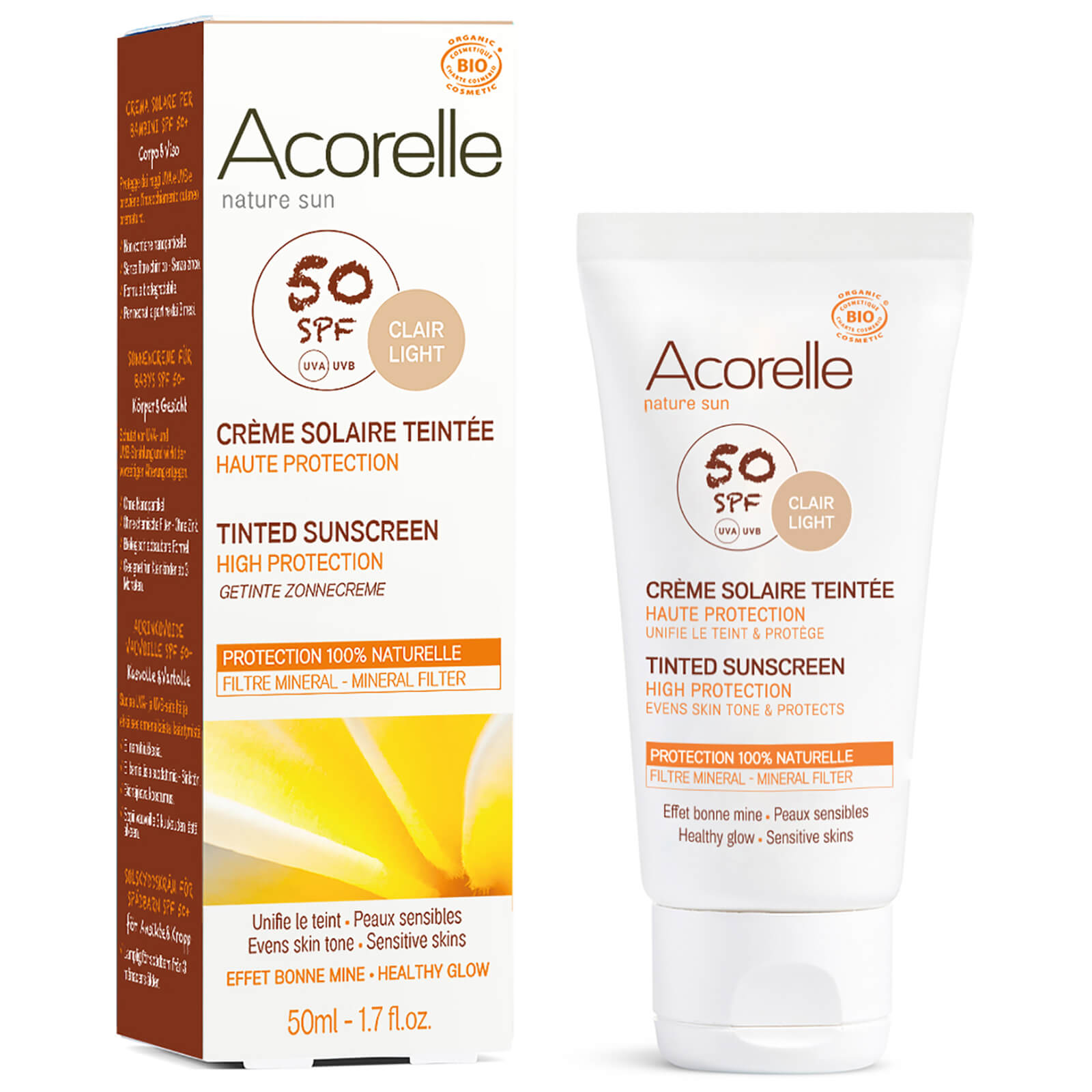 Acorelle Organic Tinted SPF50 Sunscreen - Light 50ml