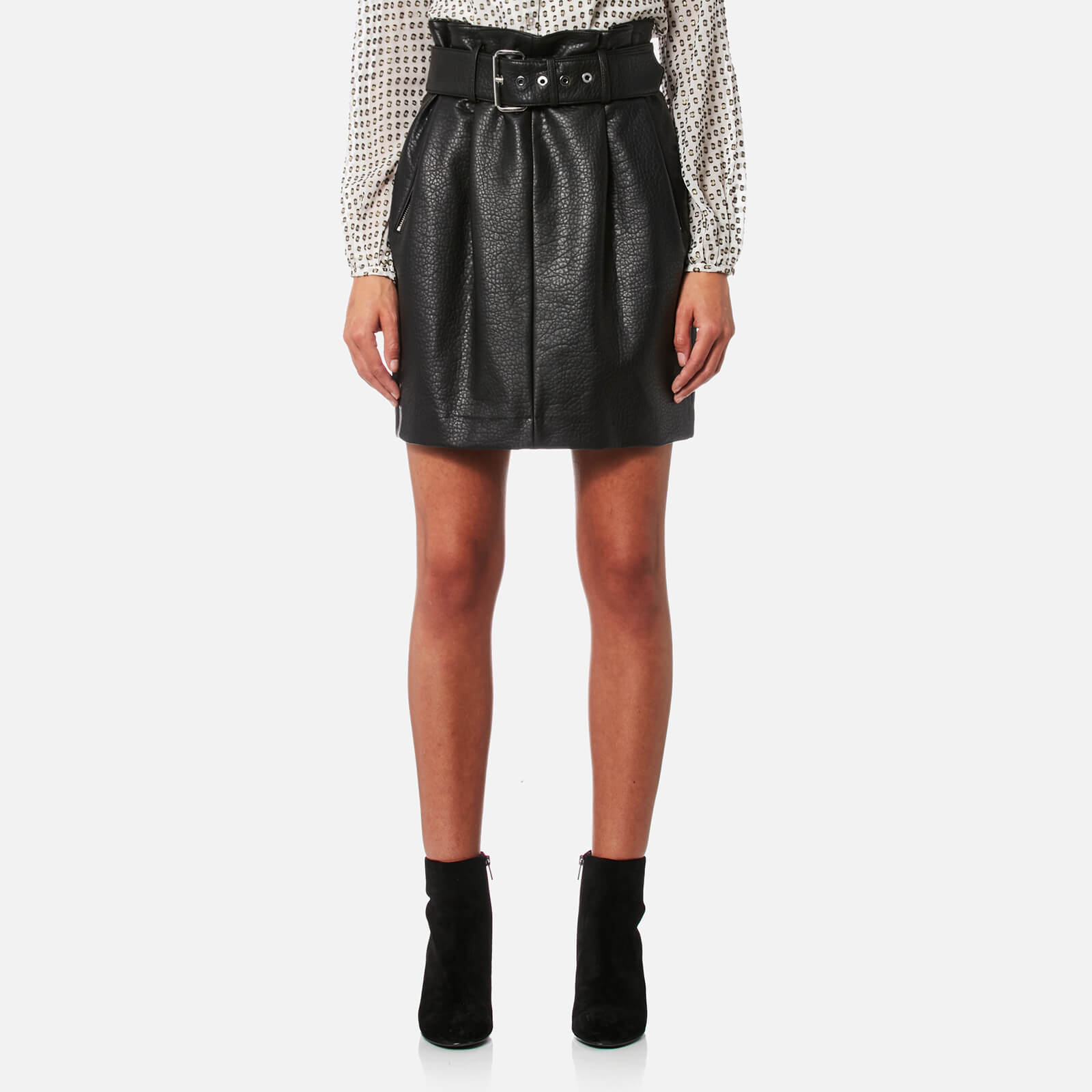 MICHAEL MICHAEL KORS Women s Belted Pleated Leather Skirt Black Coggles