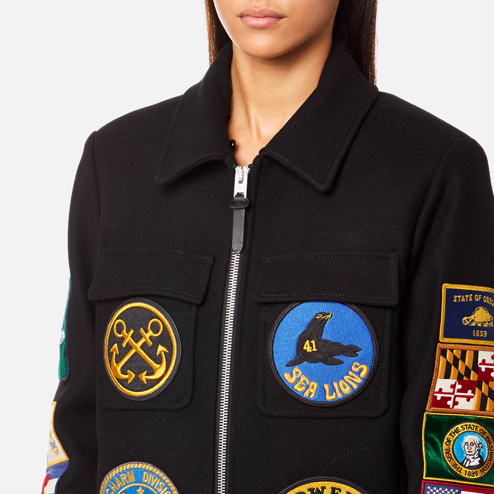 Coach Women's Military Patch Bomber Jacket - Black | Coggles Coach Women's Military Patch Bomber Jacket - Black | Coggles