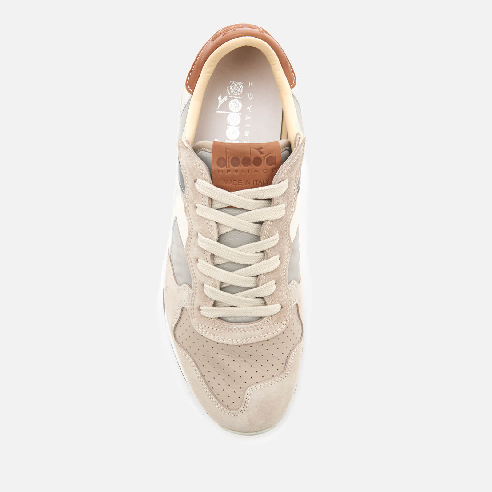 Diadora Heritage Men's Trident 90 Nyl Leather/Perforated Runner Trainers -  Ghost Grey | Coggles