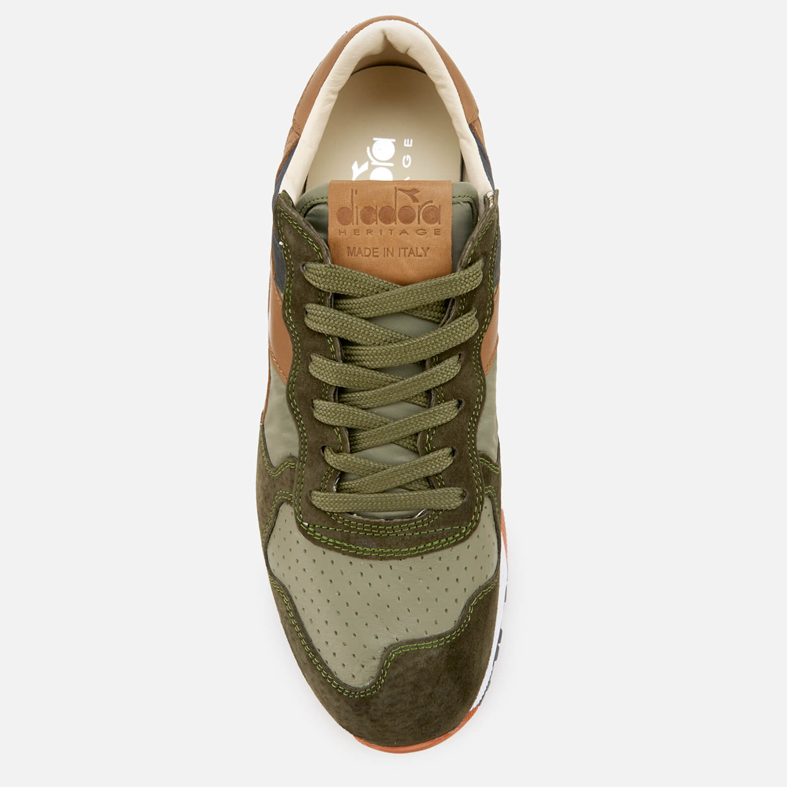 Diadora Heritage Men s Trident 90 Nyl Leather Perforated Runner Trainers Burnt Olive Phantom Allsole