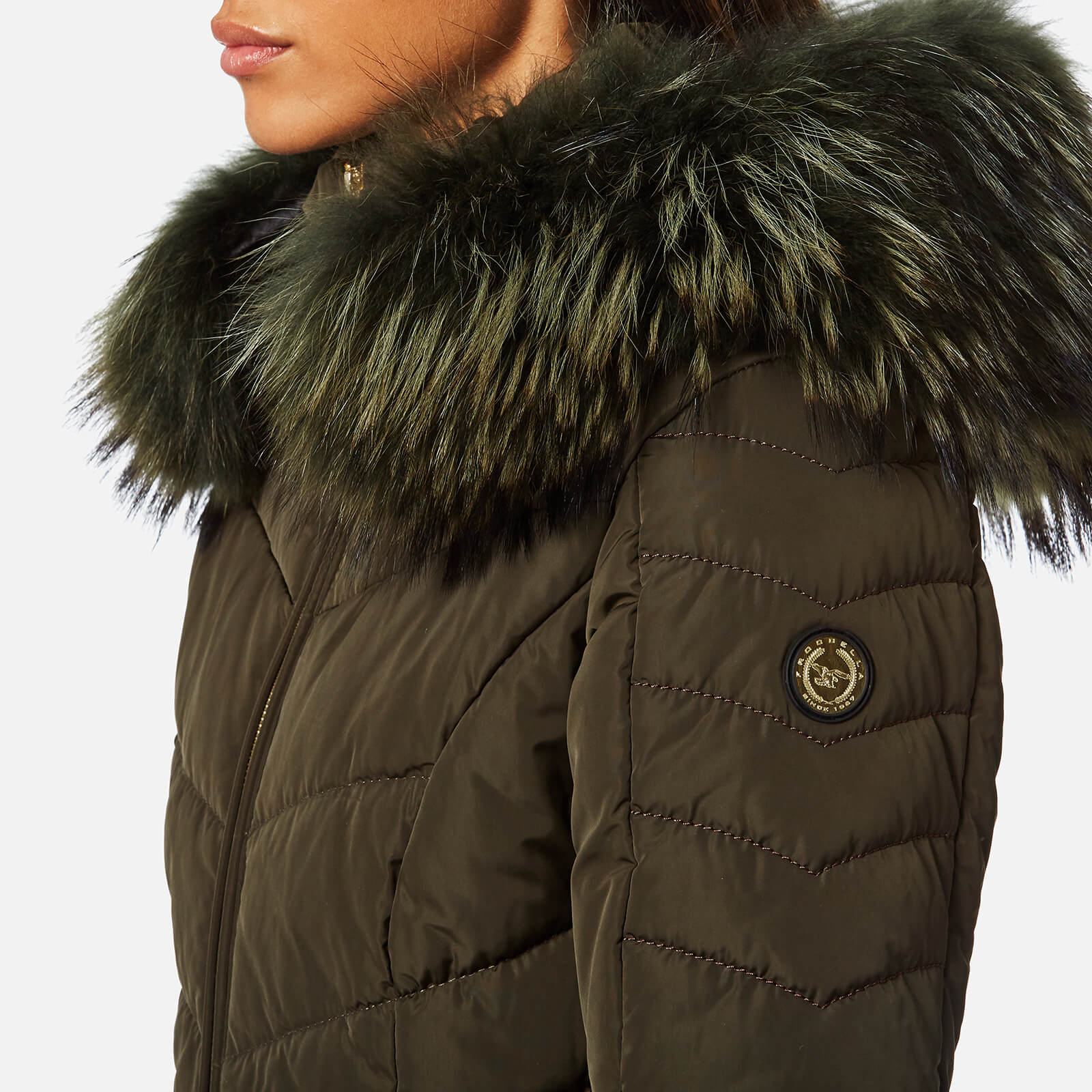 Froccella Women s Short Cheveron Big Fur Collar Coat Khaki Khaki Fur Coggles