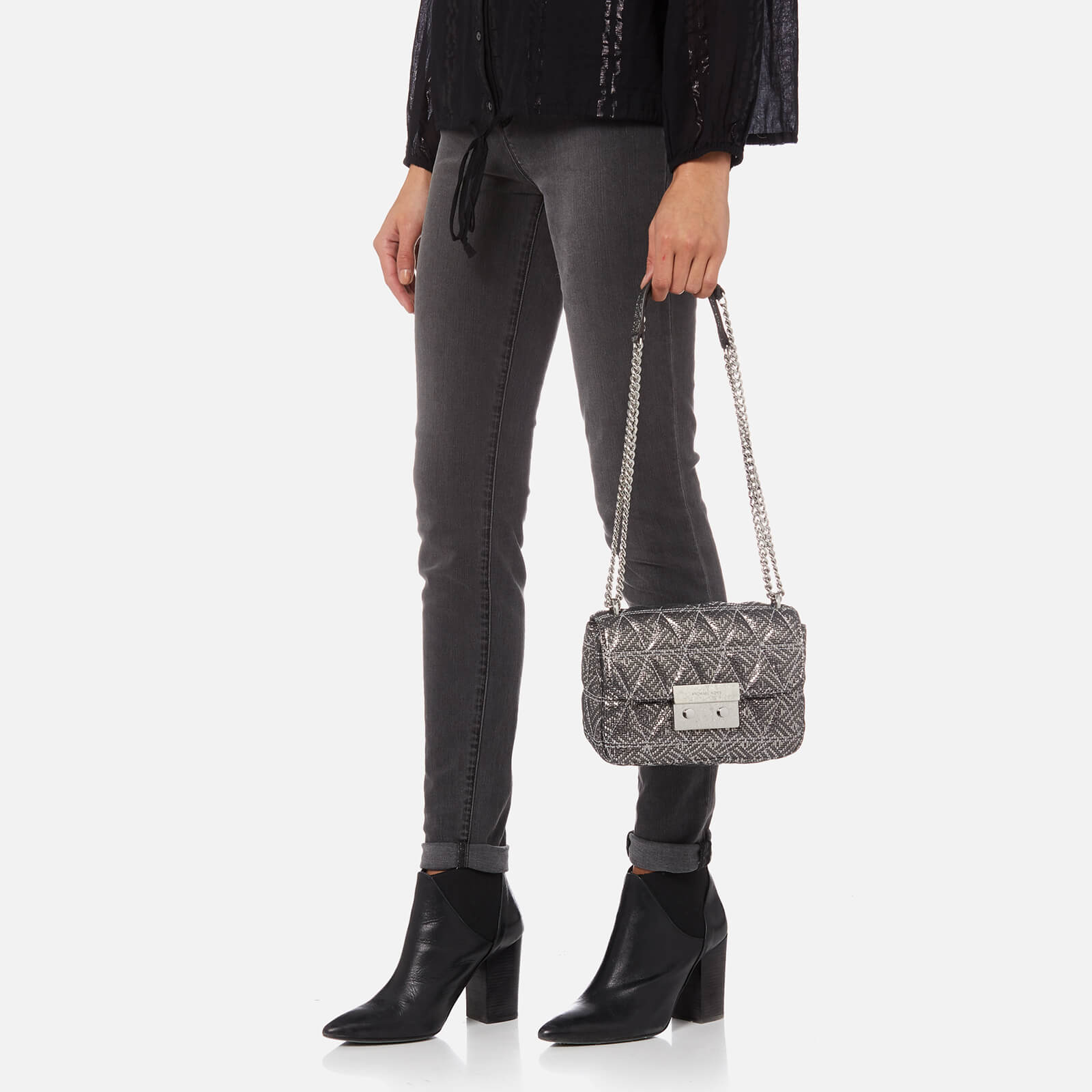 MICHAEL MICHAEL KORS Women s Sloan Small Chain Shoulder Bag Silver Coggles