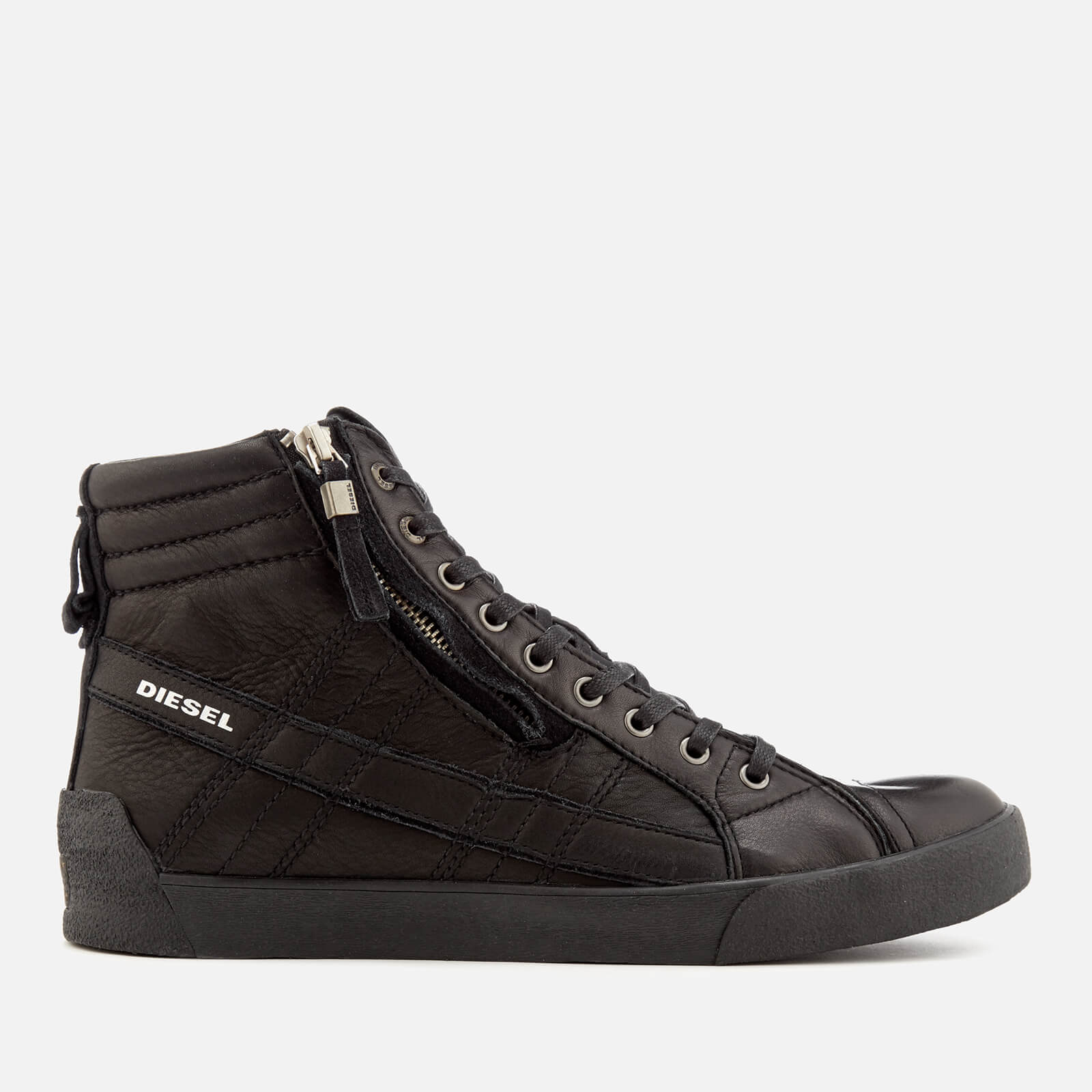 Diesel Men s D String Plus Leather Hi Top Trainers Black Allsole