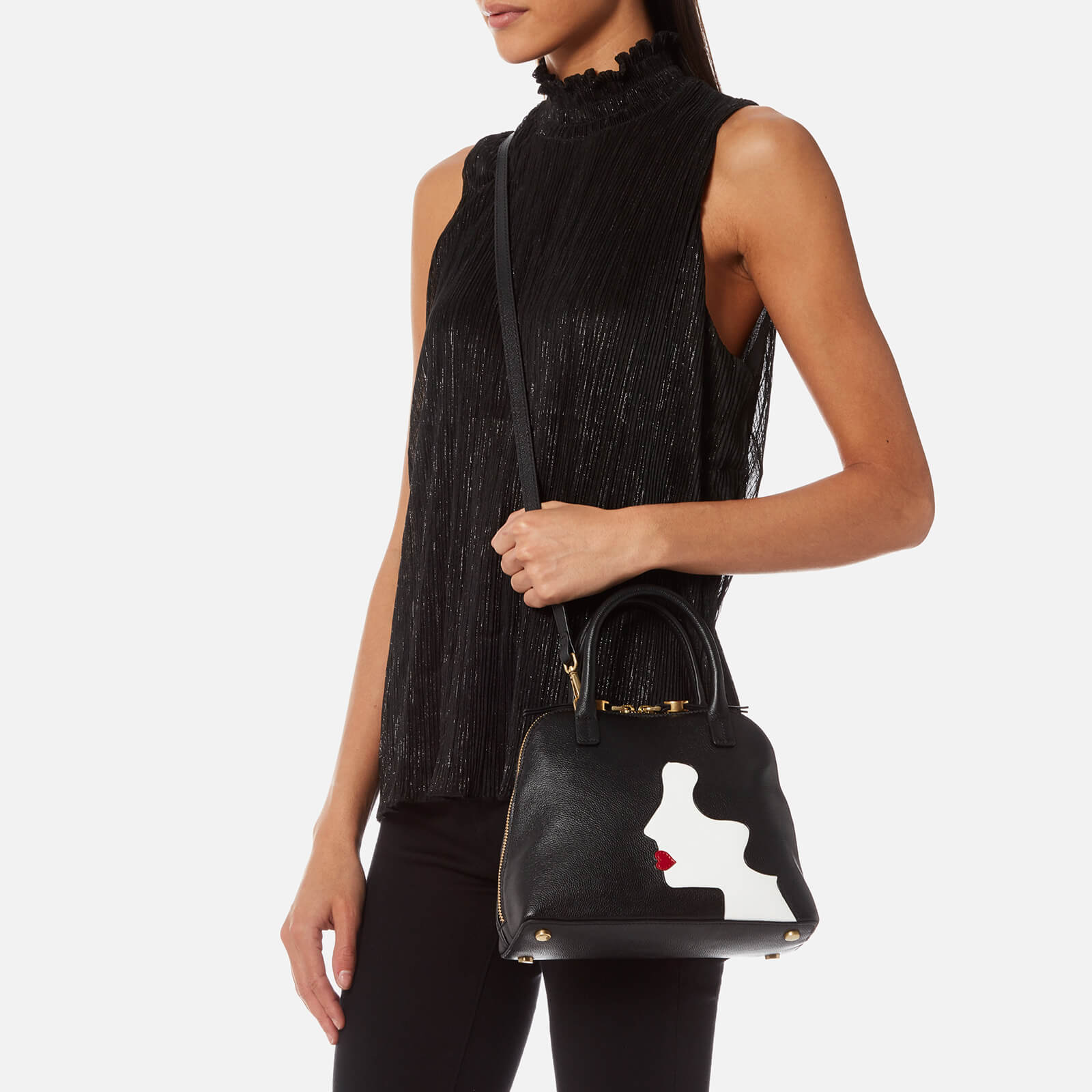 Lulu Guinness Women s Bobbi Kissing Cameo Shoulder Bag Black Coggles