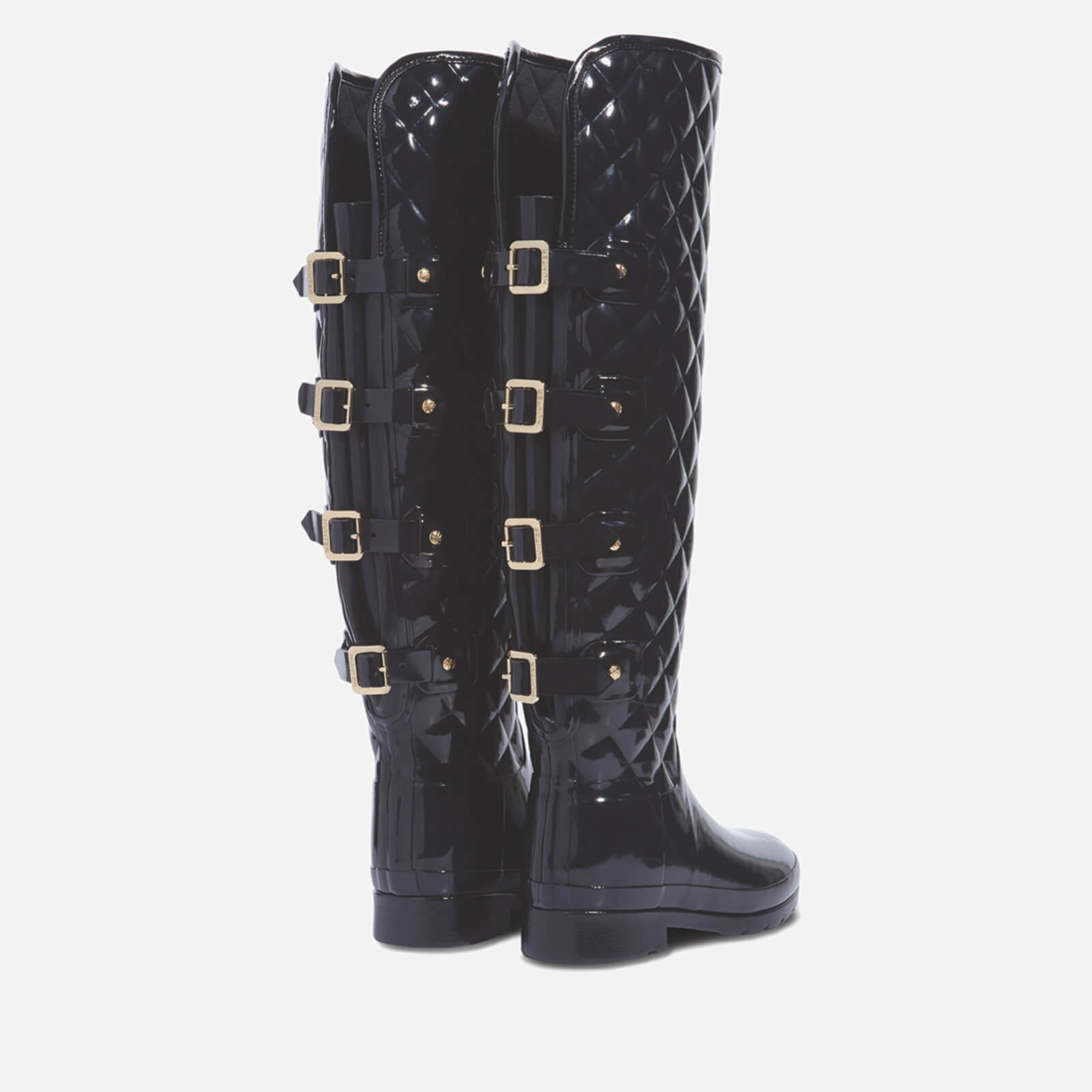 Hunter Women s Refined Over the Knee Gloss Quilted Boots Black