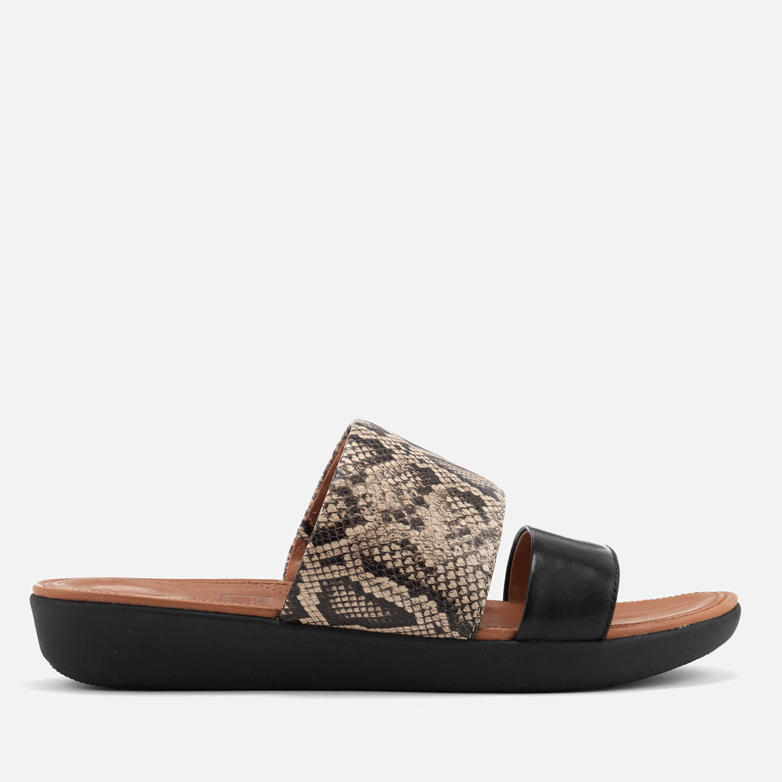 FitFlop Women's Delta Leather Slide Sandals - Taupe Snake/Black | Allsole