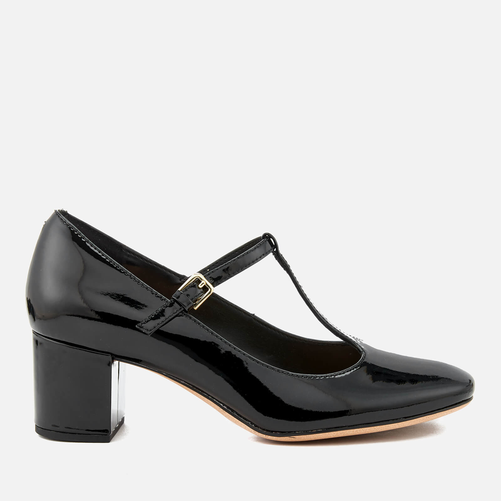 Clarks Women s Orabella Fern Patent T Bar Block Heels Black Allsole