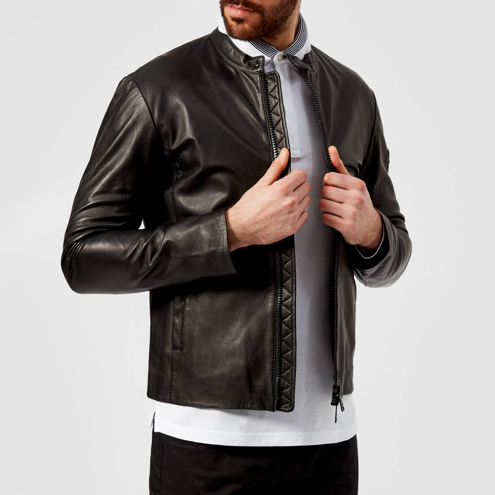 Emporio Armani Men's Leather Biker Jacket - Nero Nero | Coggles