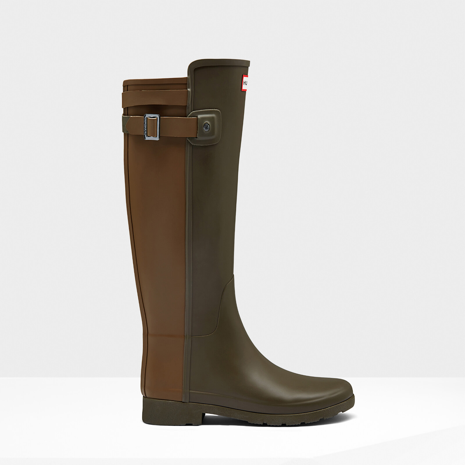 Hunter Women s Original Tall Refined Back Strap Wellies Swamp Green Light Khaki Brown Allsole