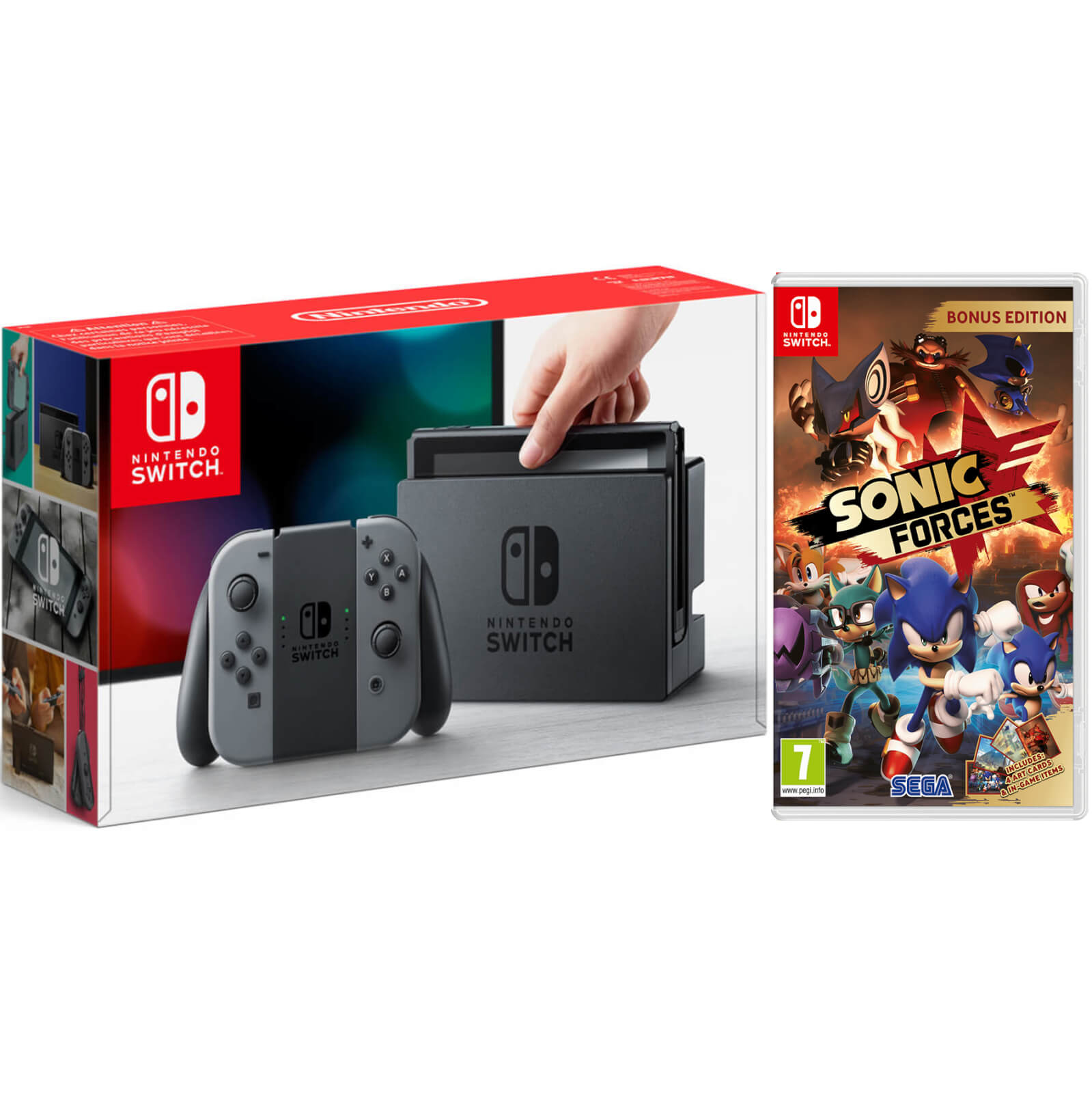 Nintendo Switch Console with Grey Joy-Con & Sonic Forces | Zavvi UK