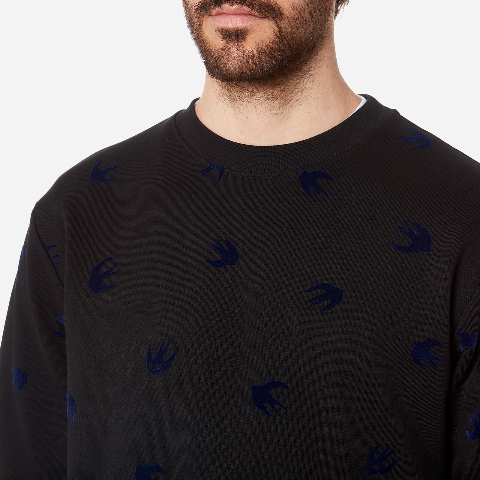 McQ Alexander McQueen Men's All Over Swallow Sweatshirt - Black/Carbon Navy  | Coggles
