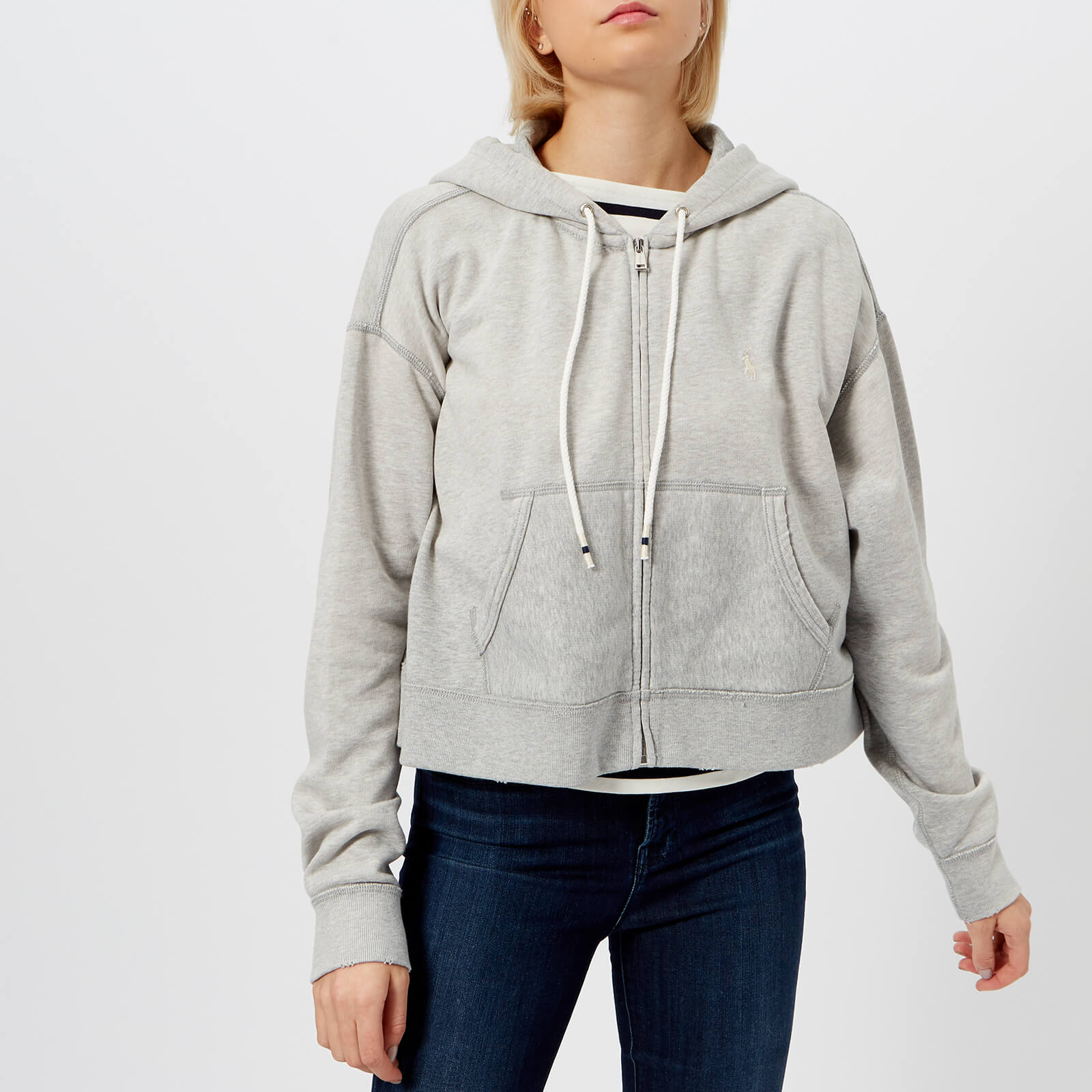 Polo Ralph Lauren Women s Oversized Cropped Zip Up Hoody Grey Heather Coggles