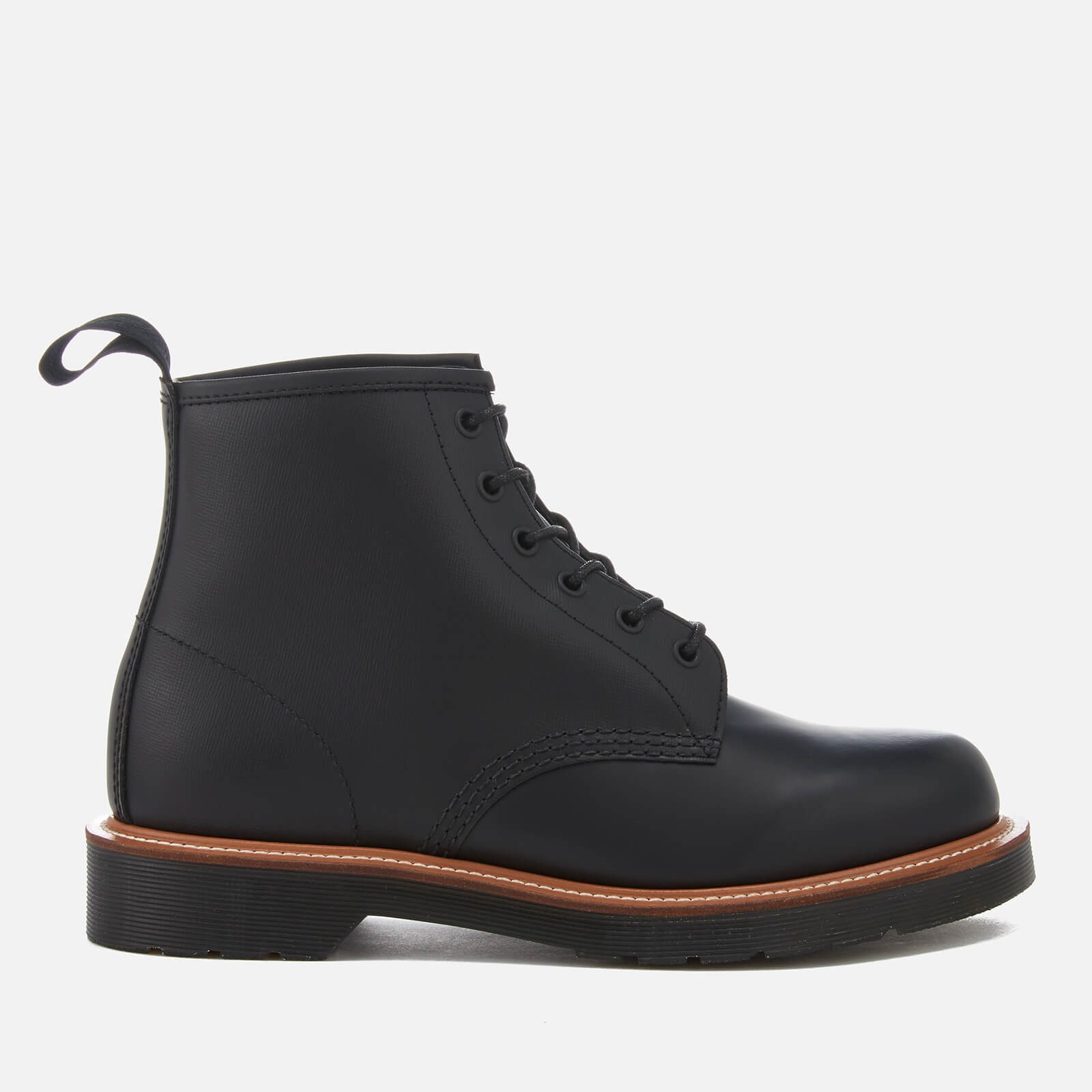 Dr. Martens Men s 101 Straw Grain Polished Leather 6 Eye Lace Up Boots Black Allsole