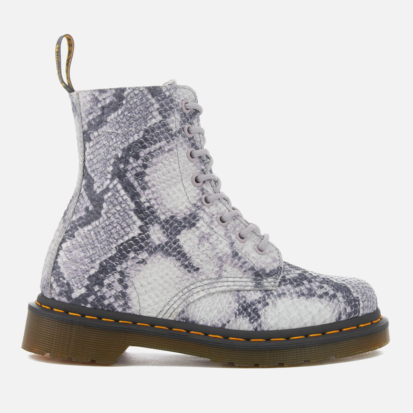 Dr. Martens Women s Pascal Snake 8 Eye Boots Light Grey Allsole