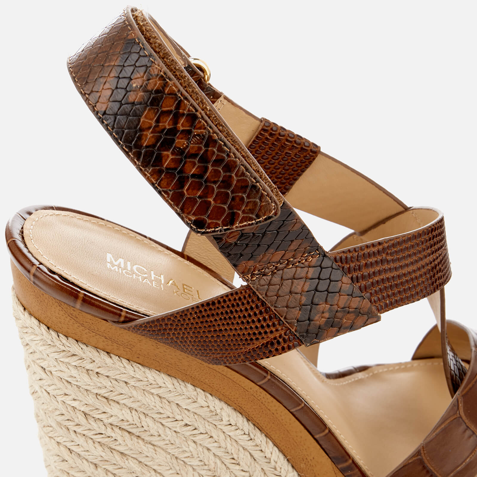 MICHAEL MICHAEL KORS Women s Mackay Embossed Croc Leather Wedged Sandals Luggage