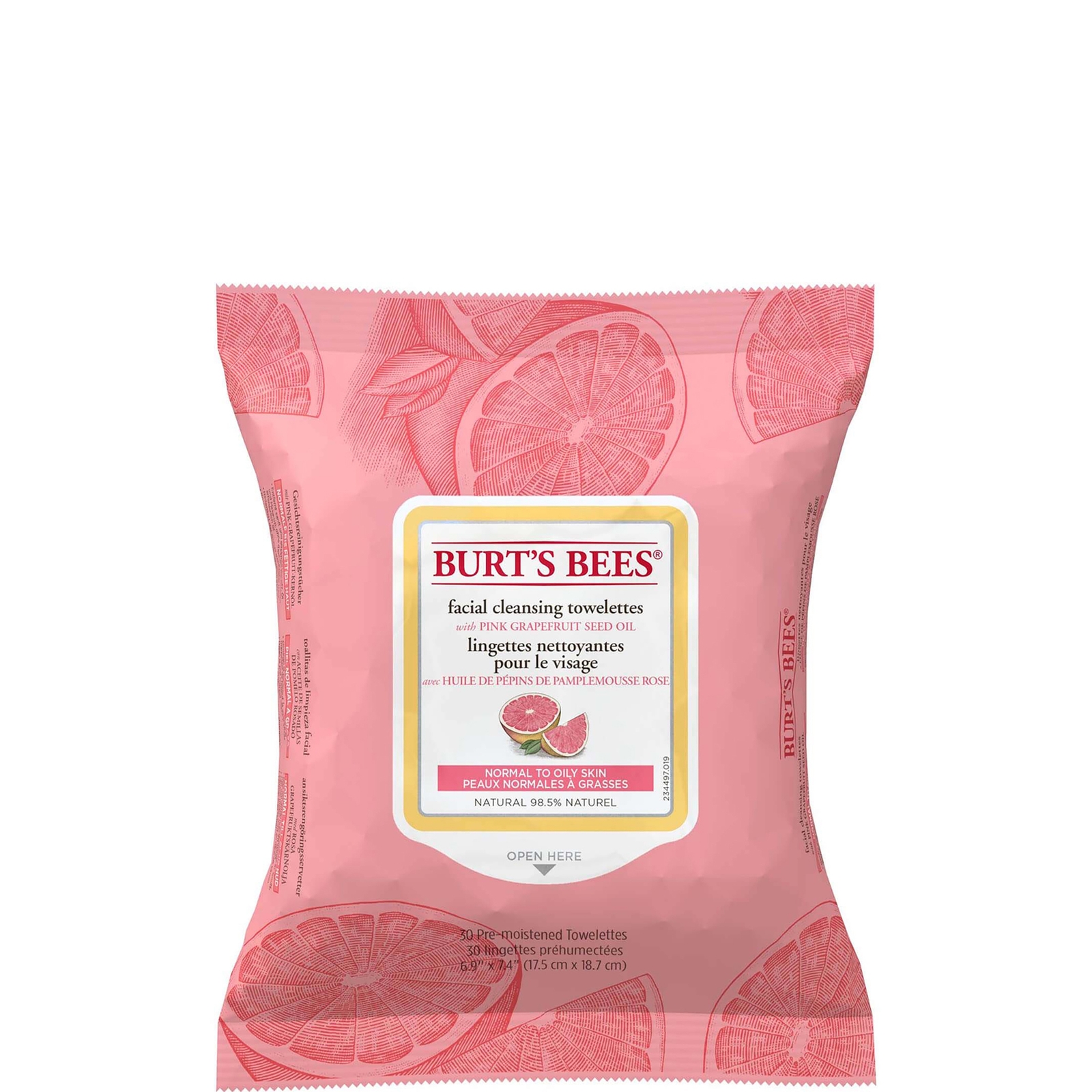 Toallitas limpiadoras faciales de Burt's Bees - Pink Grapefruit (30 unidades)