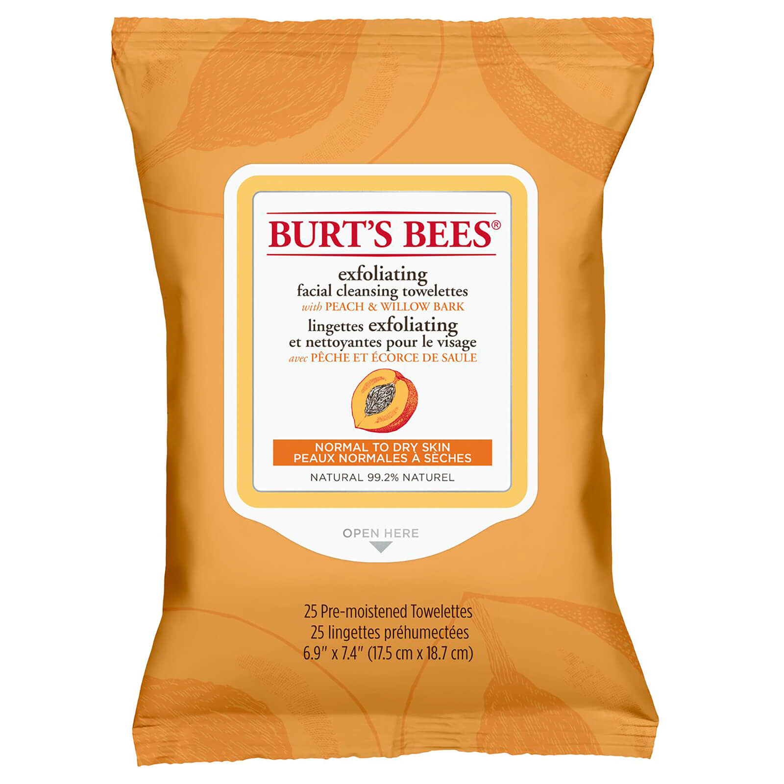 Toallitas limpiadoras faciales de Burt's Bees - Peach and Willow Bark (30 unidades)