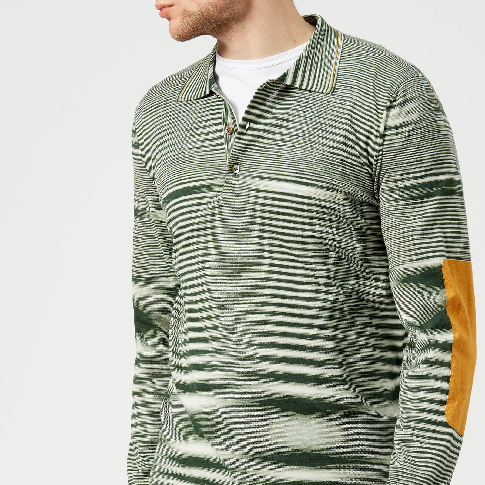 Missoni Men s Long Sleeve Contrast Elbow Polo Shirt Green Coggles