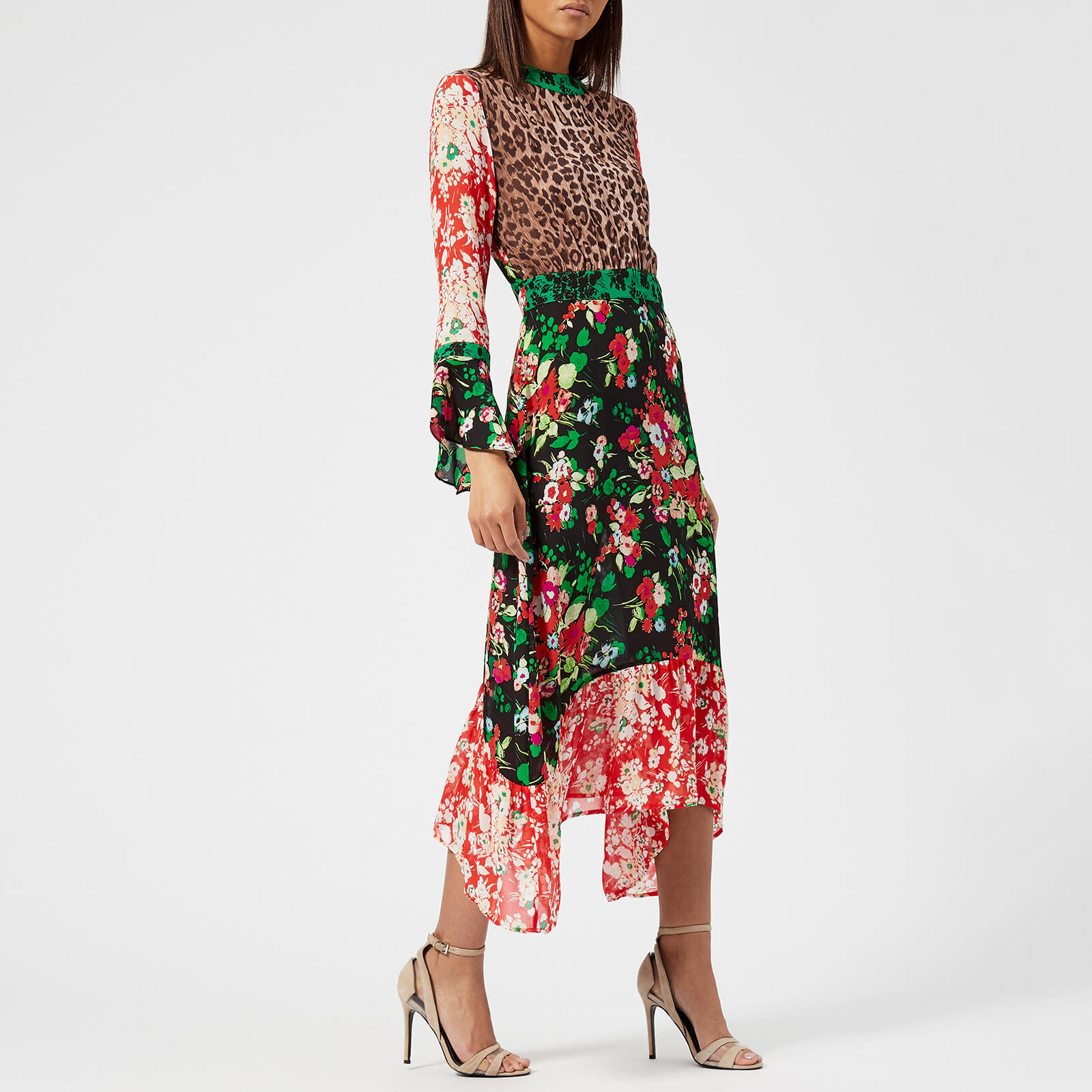 RIXO Women s Chrissy Mixed Print Midi Dress with Flared Cuff Mixed 30S Bunch Floral Coggles