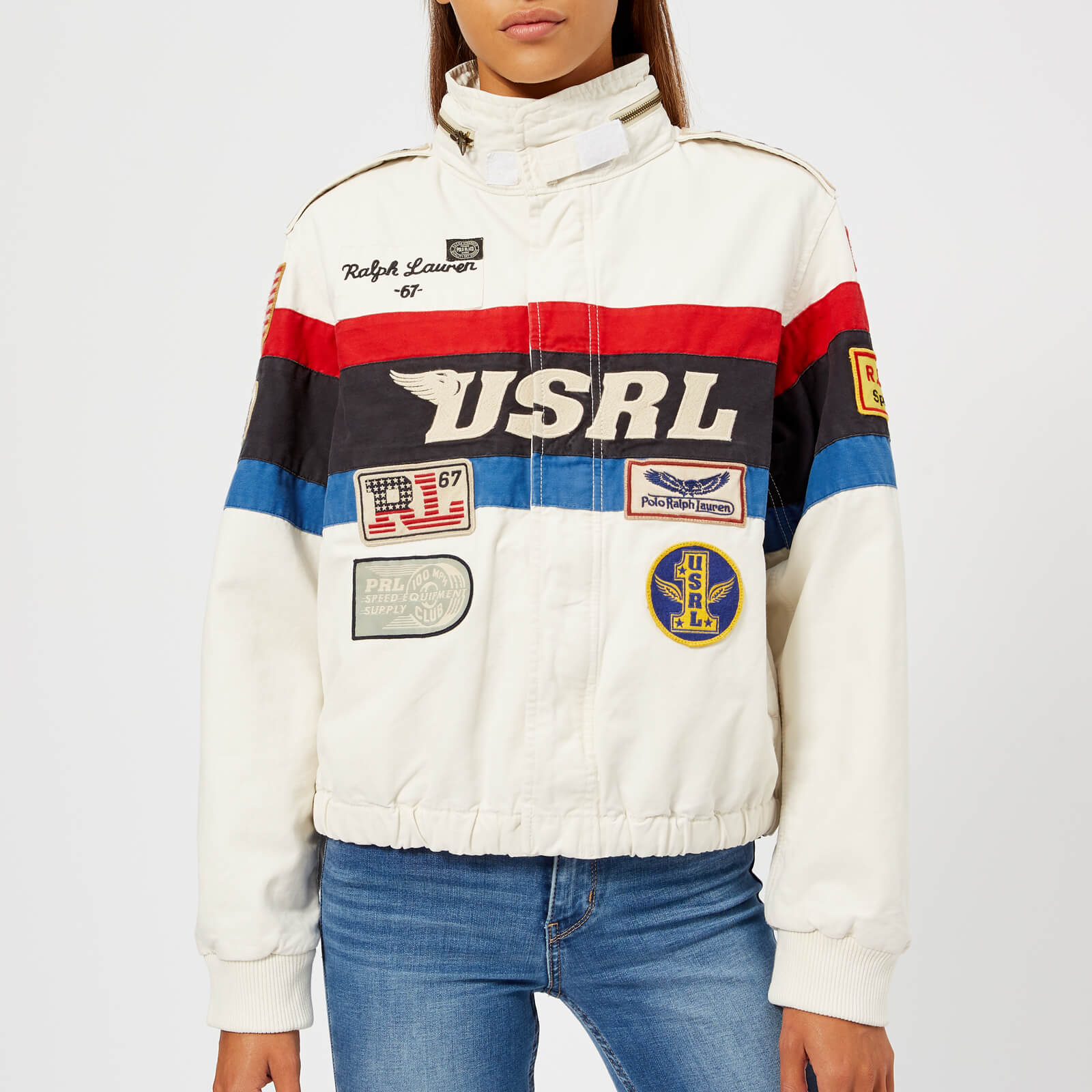 Polo Ralph Lauren Women s Racing Bomber Jacket White Blue Red Black Multi Coggles