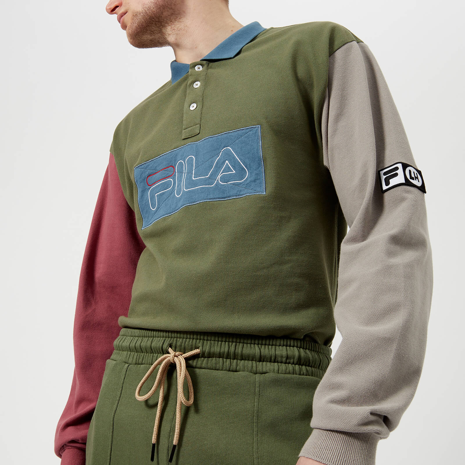 FILA Men s Liam Hodges X FILA Colour Blocked Long Sleeve Polo Shirt 4 Leaf Clover Coggles
