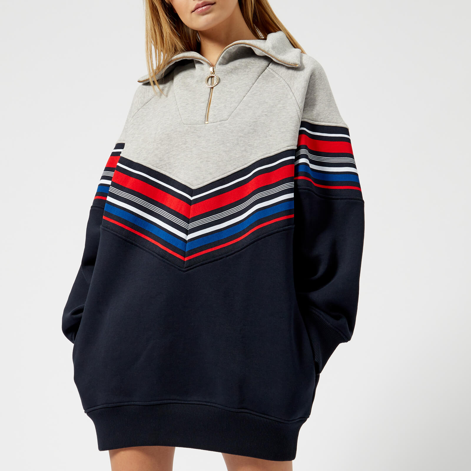 Tommy Hilfiger X GIGI Women s Racing Stripe Sweat Dress Midnight Light Grey Heather Coggles