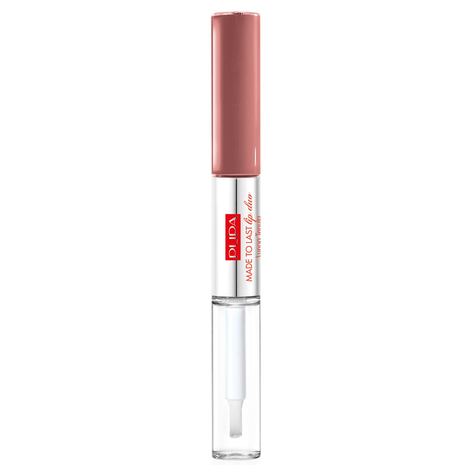 Dúo de color de labios resistente al agua Made To Last de PUPA - Color de labios líquido y capa de brillo - Natural Brown 4 ml