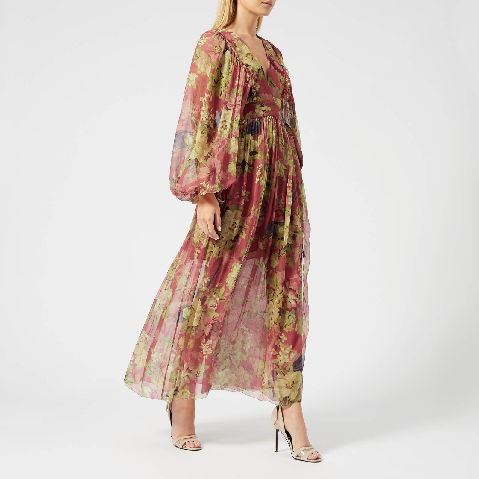 Zimmermann Women s Melody Wrap Long Dress Burgundy Floral Coggles