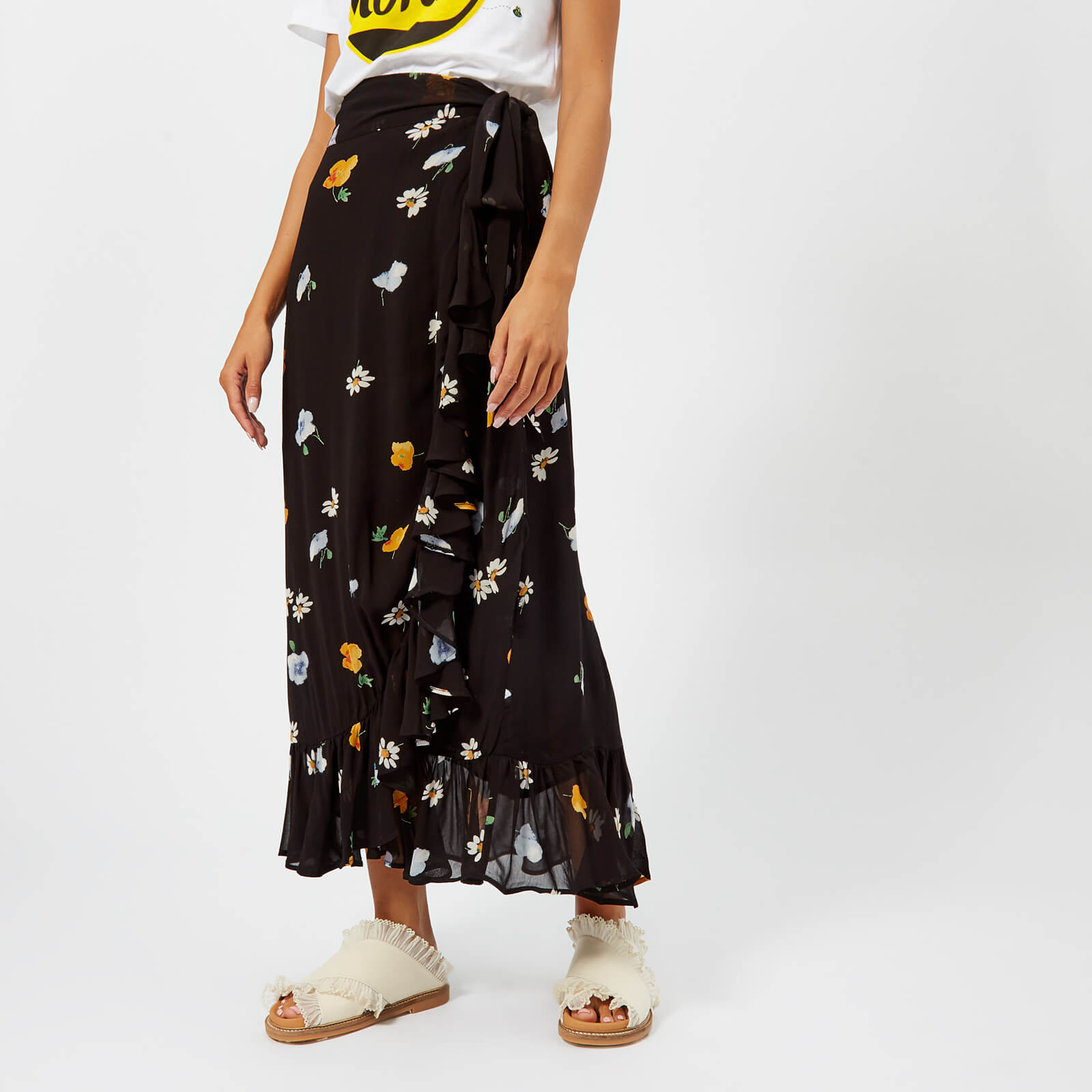 Ganni georgette wrap skirt clearance