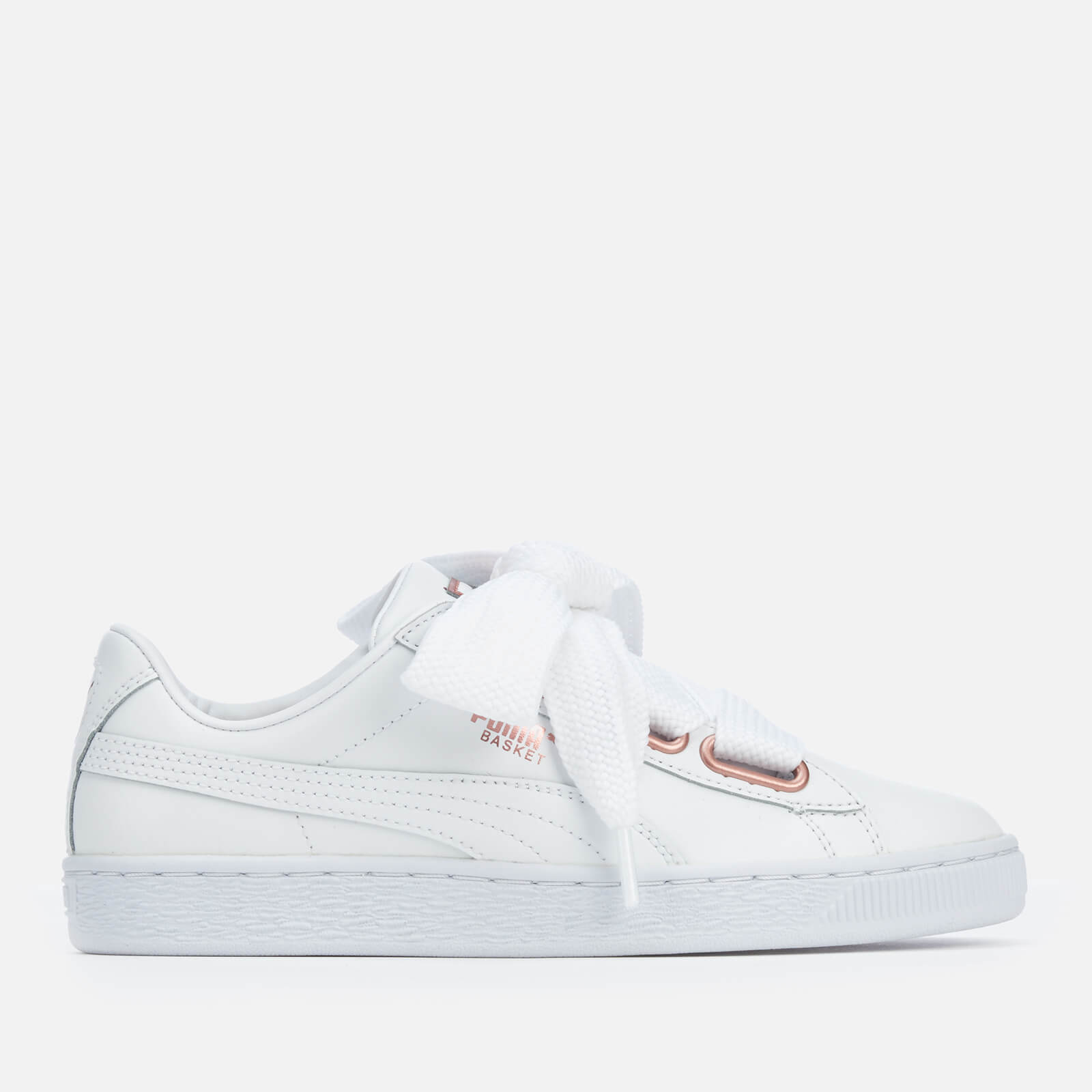 Puma Women s Basket Heart Leather Trainers Puma White Rose Gold Allsole