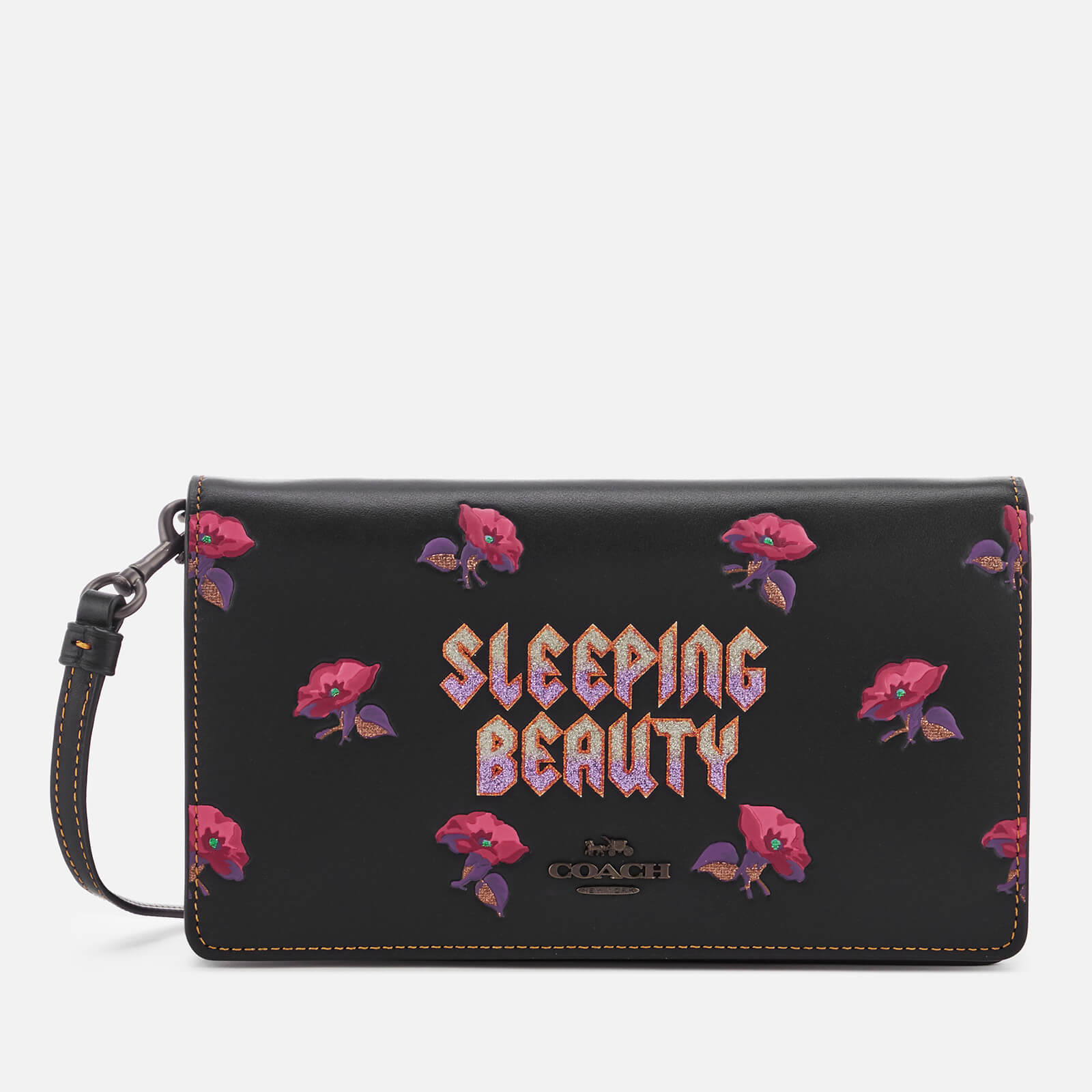 Coach 1941 Women s Disney X Coach Sleeping Beauty Foldover Crossbody Clutch Bag Black Magenta Coggles