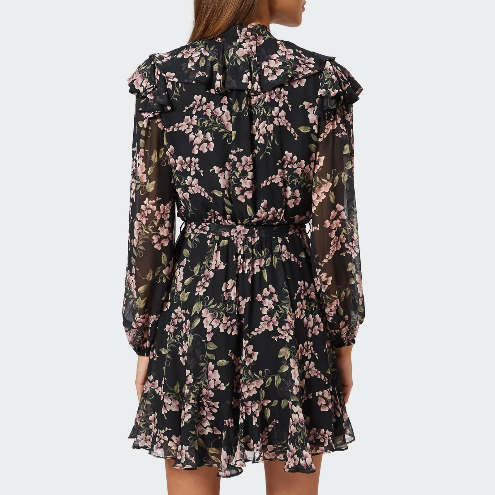Zimmermann Women s Fleeting Flounce Mini Dress Black Wisteria Floral Coggles
