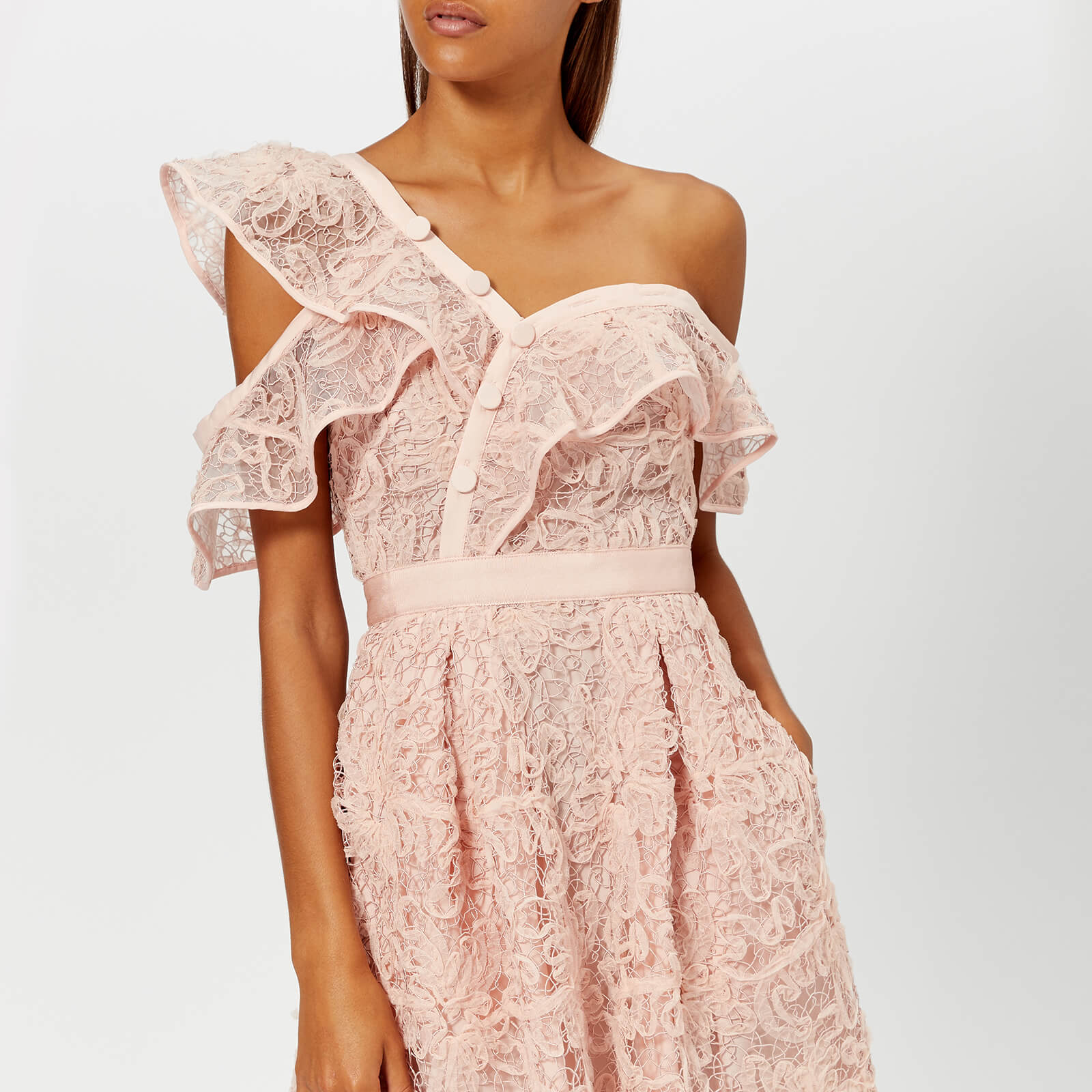 Lace frill midi dress online