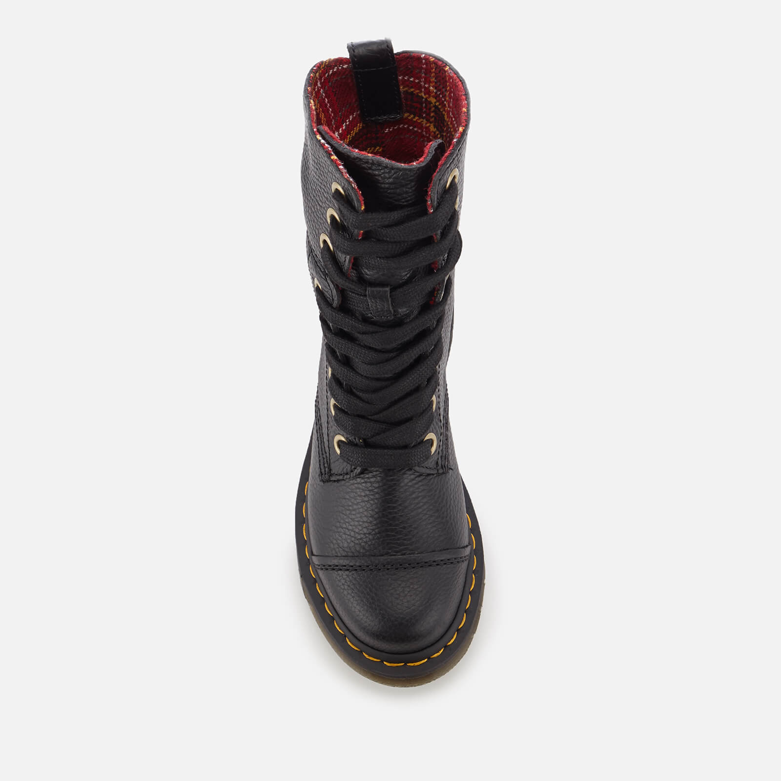 Dr. Martens Women s Aunt Sally Aimilita Leather Tartan Wool 9 Tie Cap Boots Black Dm Cherry Red Coggles
