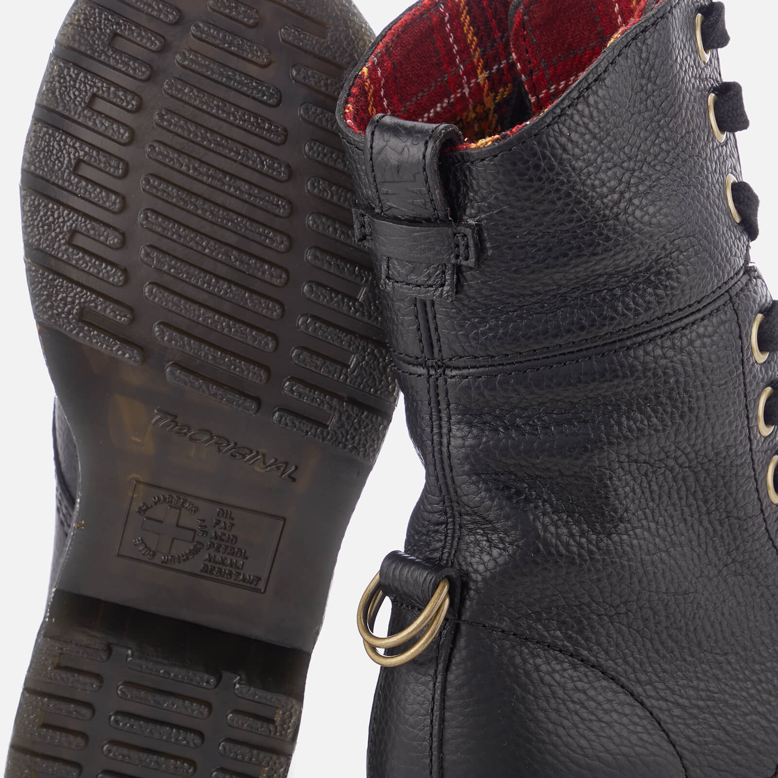 Dr. Martens Women s Aunt Sally Aimilita Leather Tartan Wool 9 Tie Cap Boots Black Dm Cherry Red Coggles