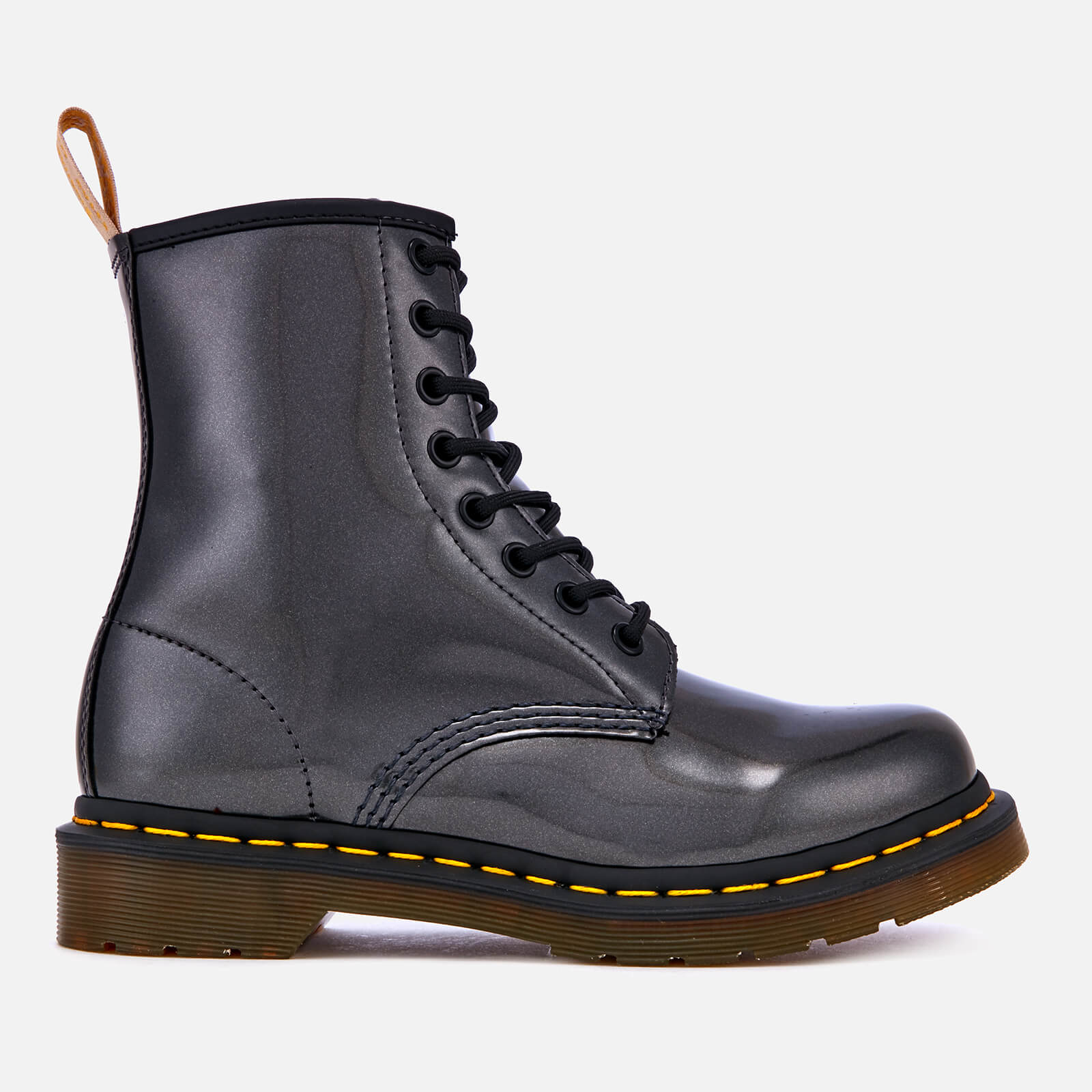 Dr. Martens Women s 1460 Vegan Chrome Metallic 8 Eye Boots Gunmetal Allsole