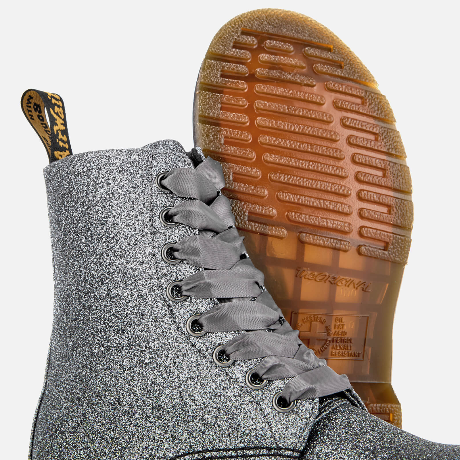 Dr. Martens Women s 1460 Glitter Pascal 8 Eye Boots Pewter Allsole