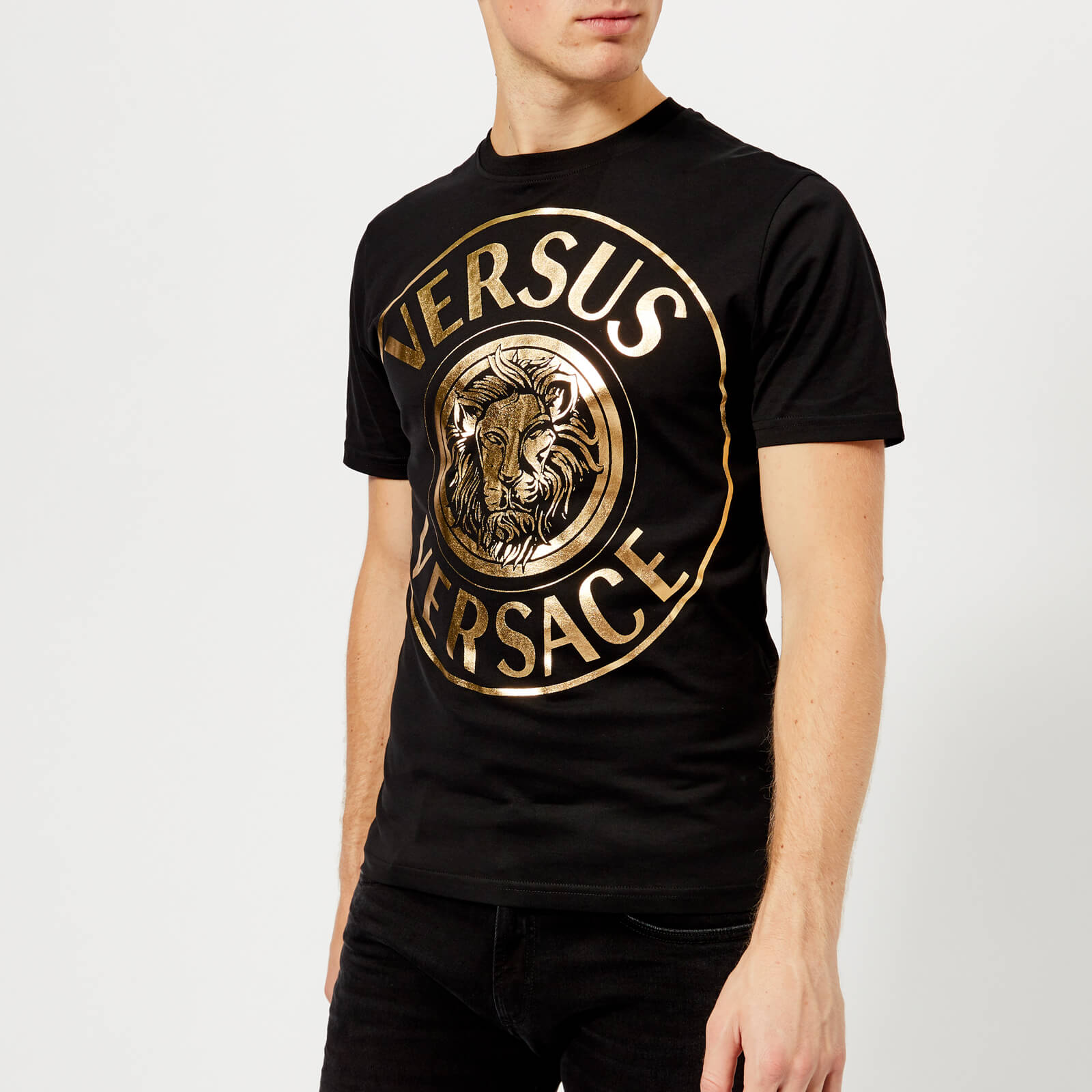 Versus Versace Men s Round Logo T Shirt Black Gold Coggles