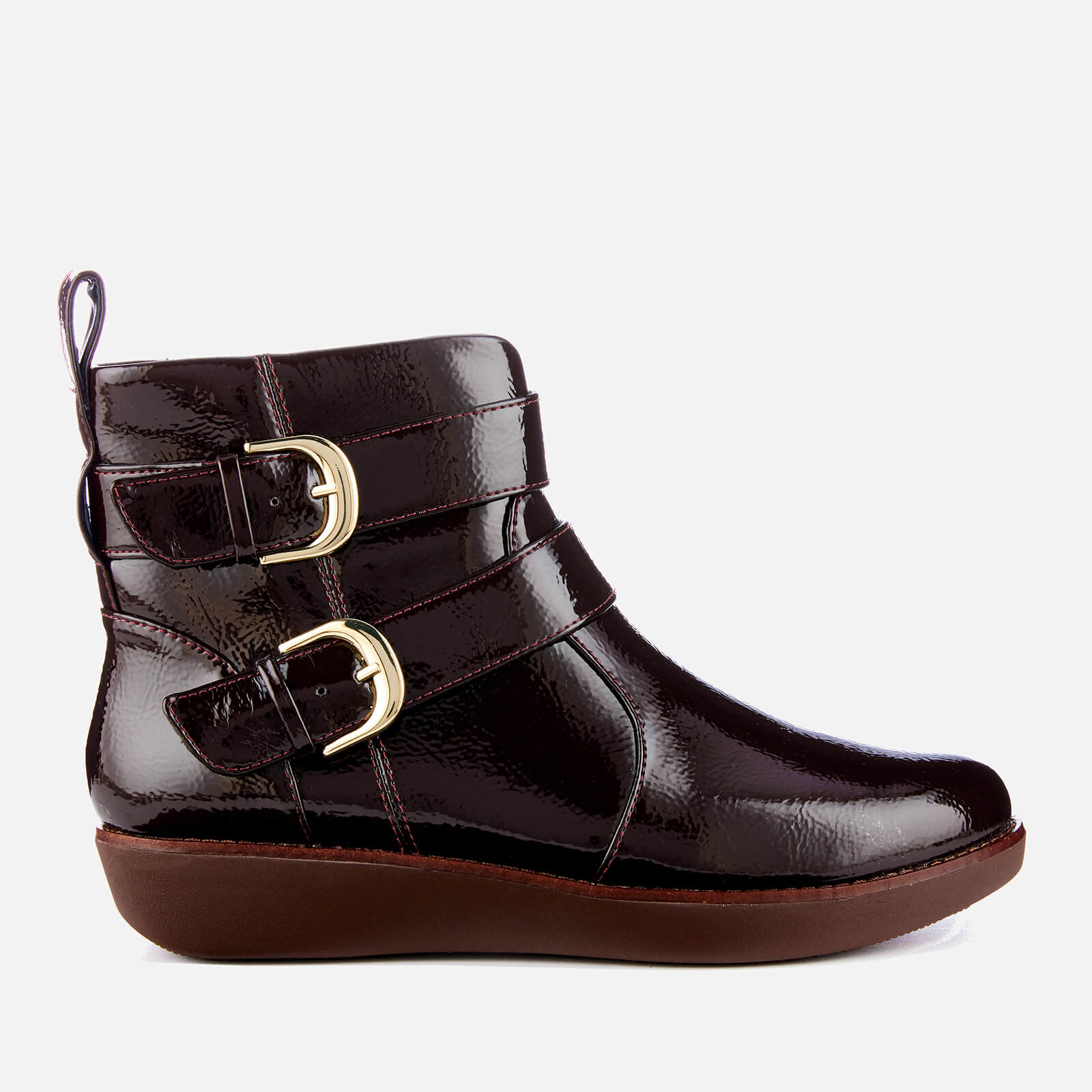 FitFlop Women s Laila Double Buckle Crinkle Patent Ankle Boots Berry Allsole