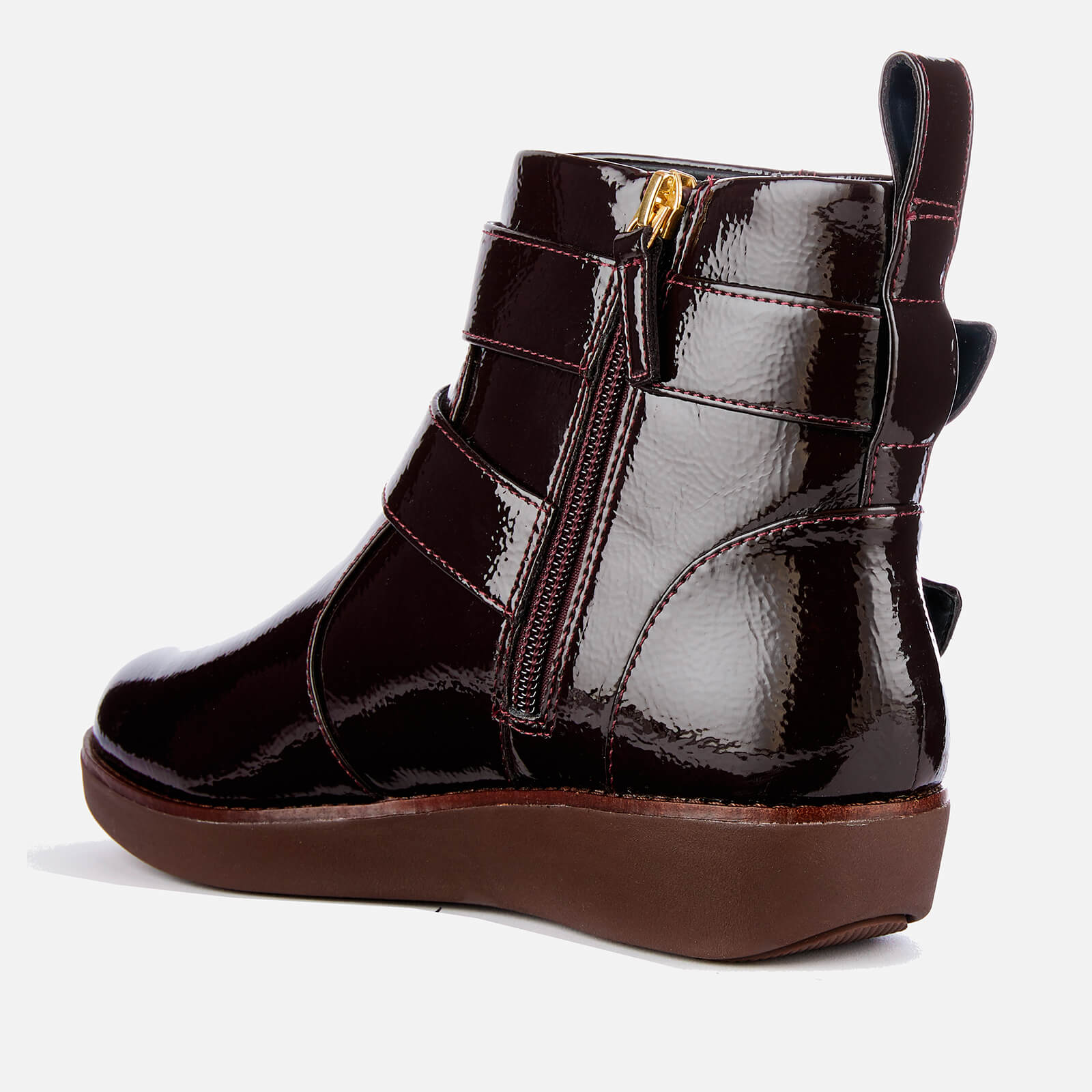 FitFlop Women s Laila Double Buckle Crinkle Patent Ankle Boots Berry Allsole