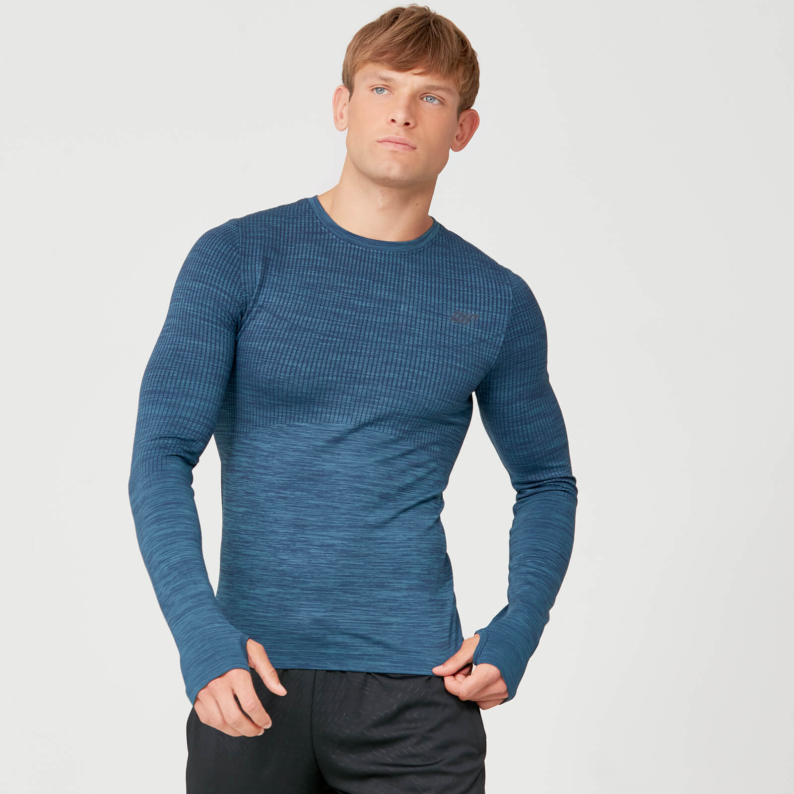 Seamless 無縫系列 男士雕塑長袖衫 - 灰藍 - XS