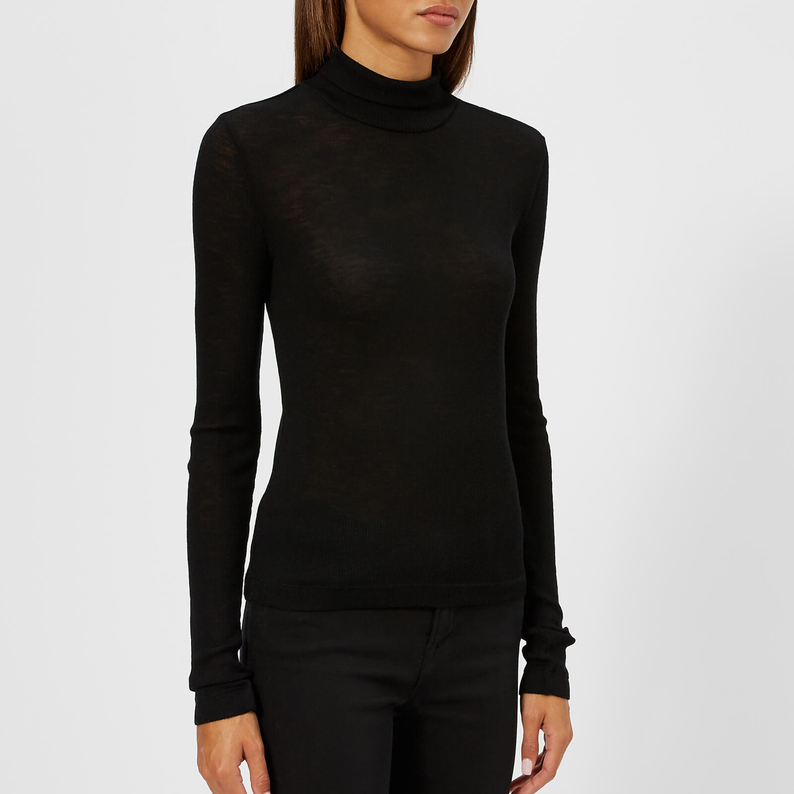 T by Alexander Wang Women s Sheer Wooly Rib Long Sleeve Fitted Turtleneck Jumper Black Coggles