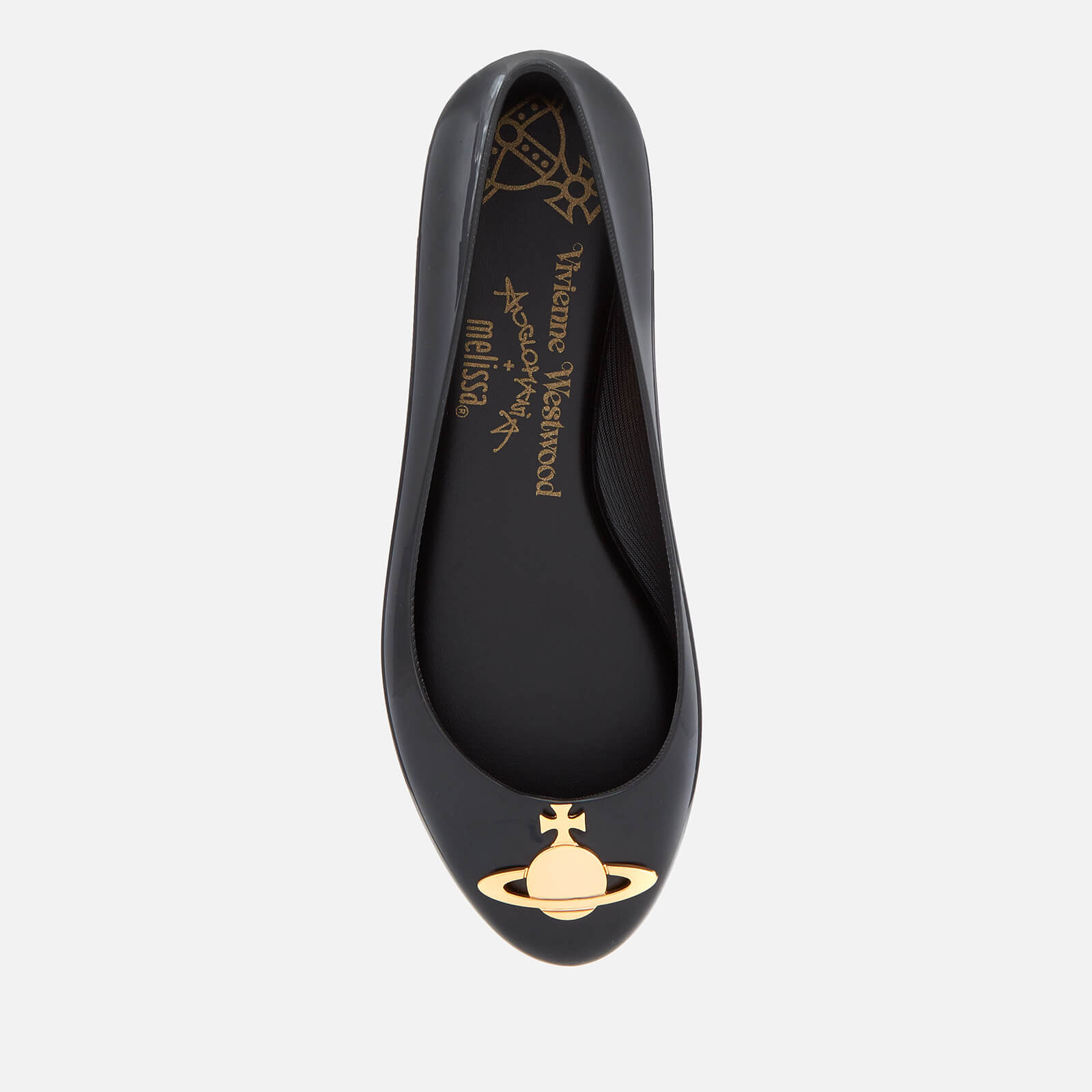 Vivienne Westwood for Melissa Women s Space Love 20 Ballet Flats Black Gold Orb Coggles